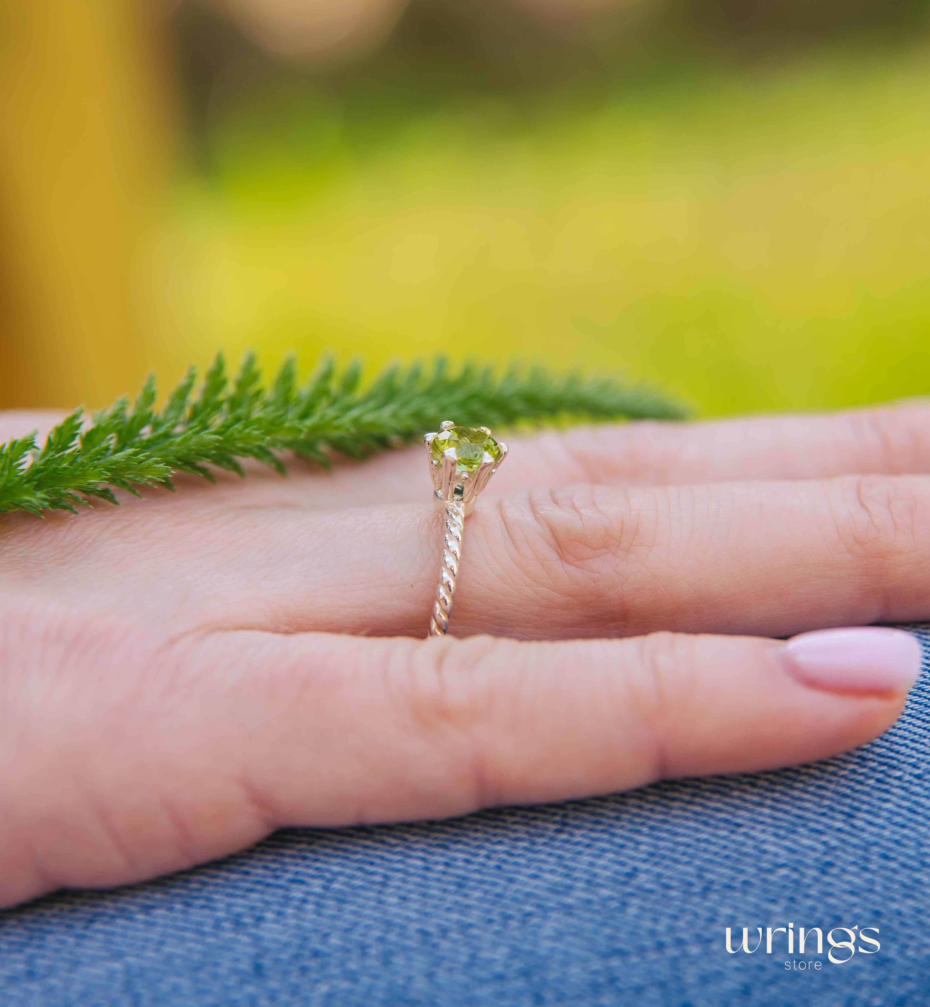 Large Green Peridot Engagement Ring Prong Solitaire