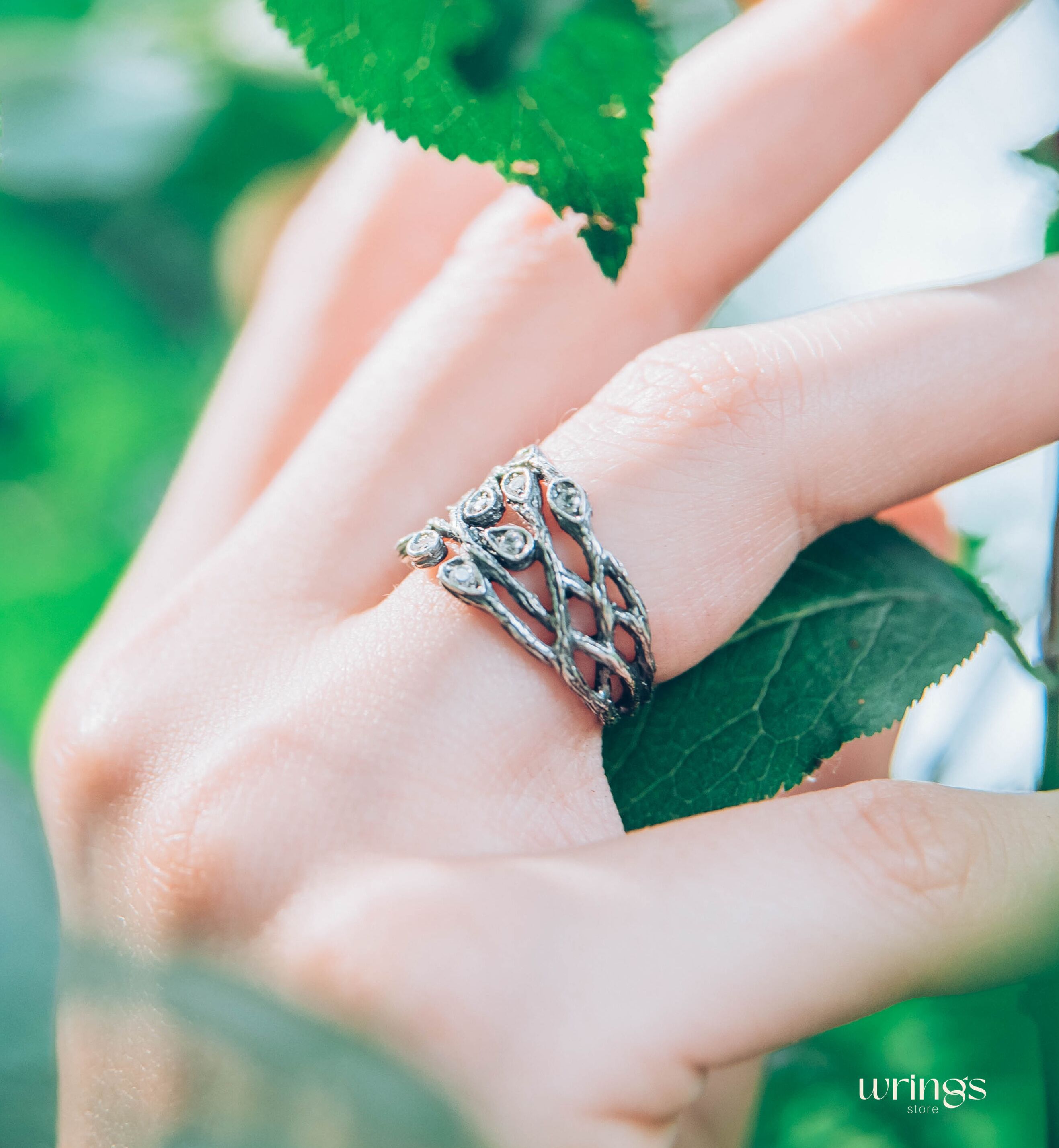 Wide Braided Branch Silver Womens Ring inspired by Nature