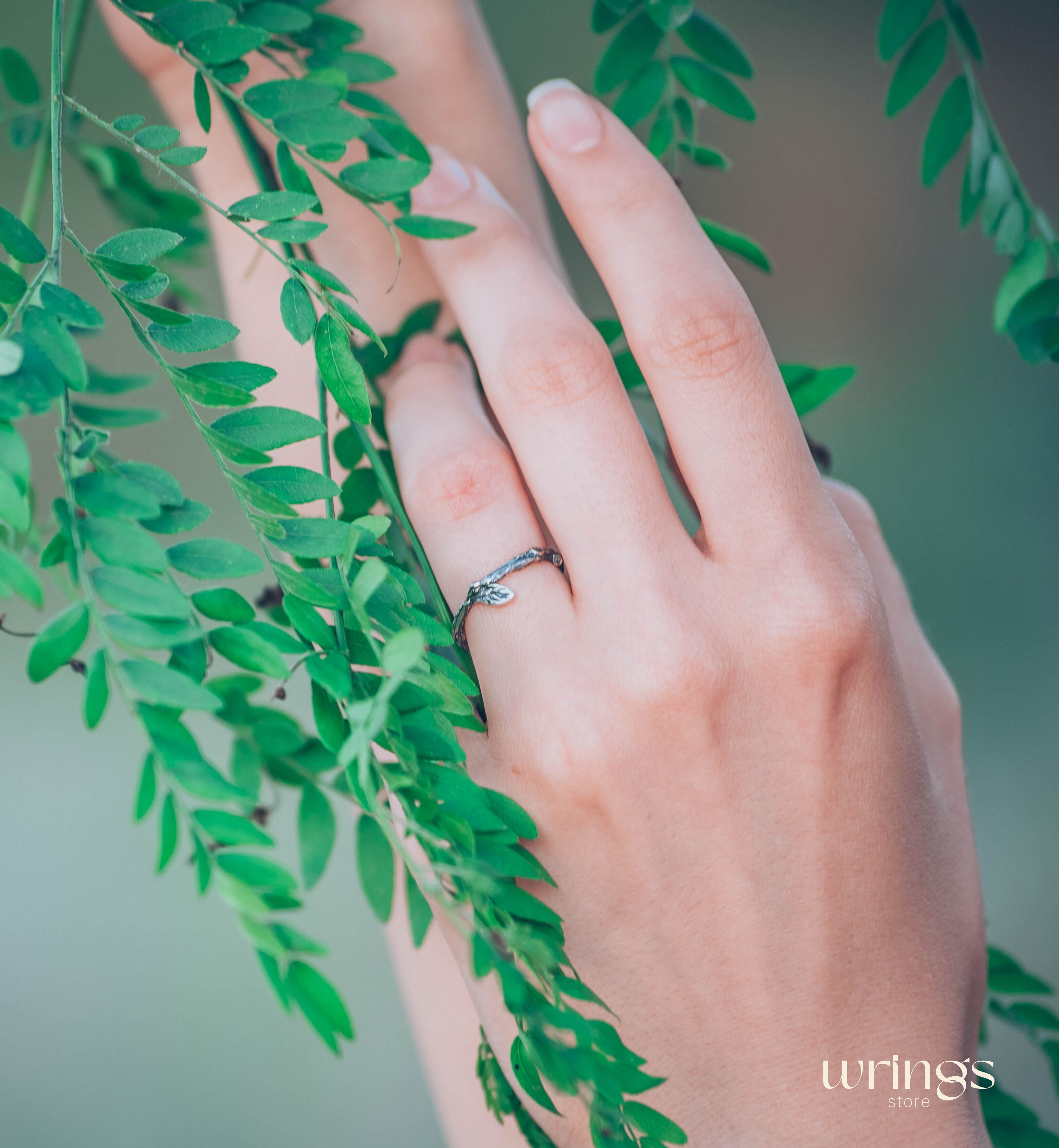 Dainty & Tiny Branch and Leaf Ring Sterling Silver