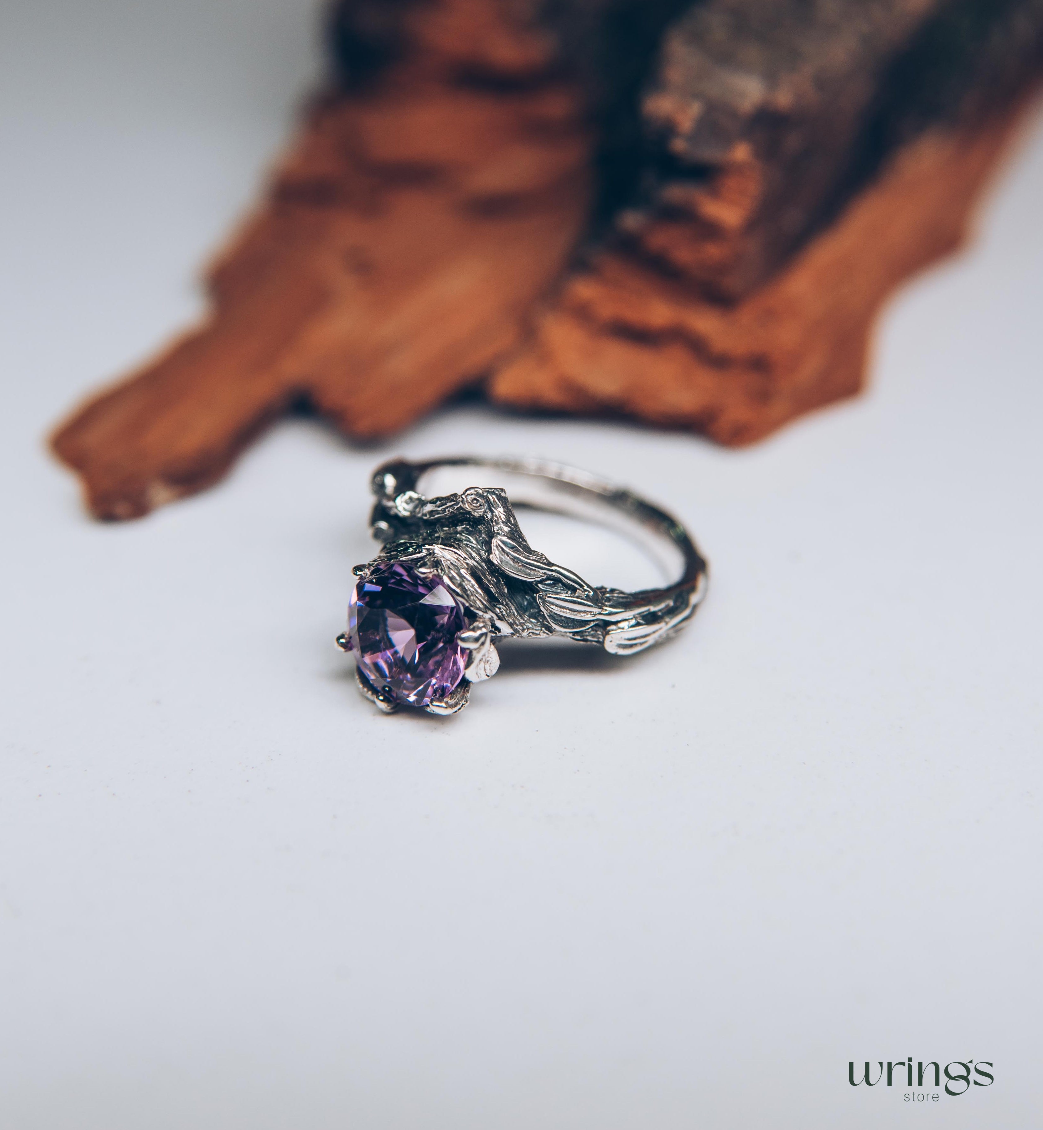 Big Amethyst Chevron Statement Ring & Leaves on a Silver Branch