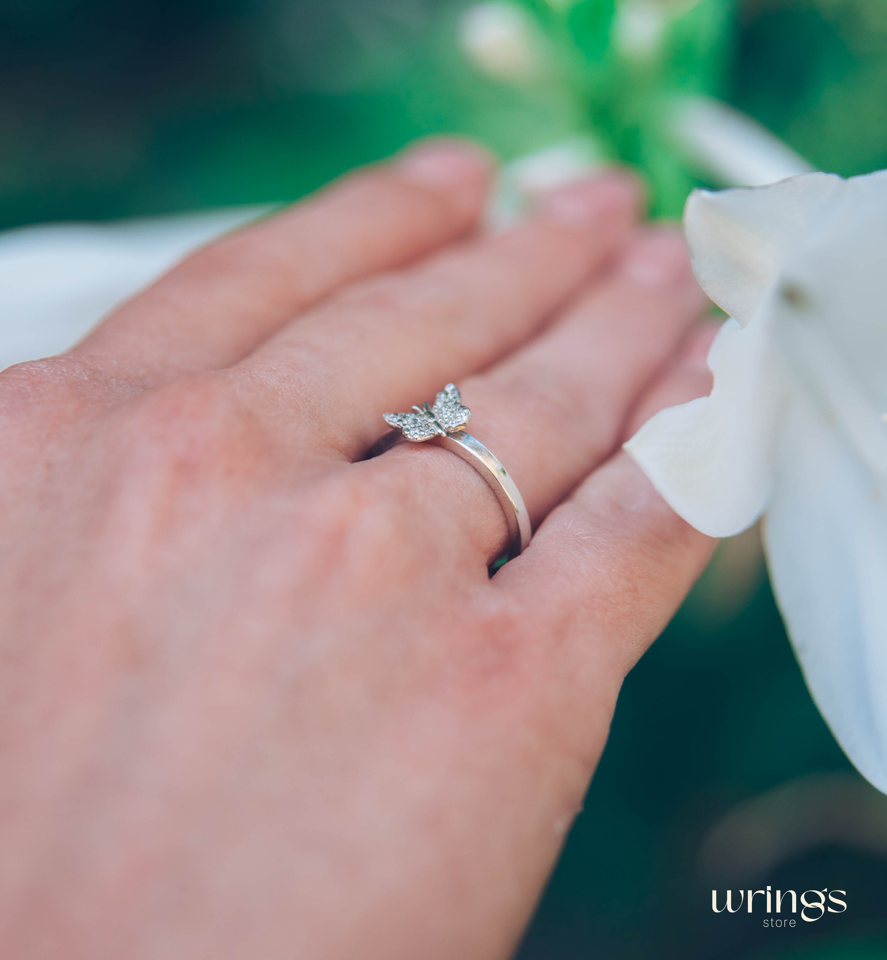 Women's Butterfly Promise Ring Silver with Cubic Zirconia