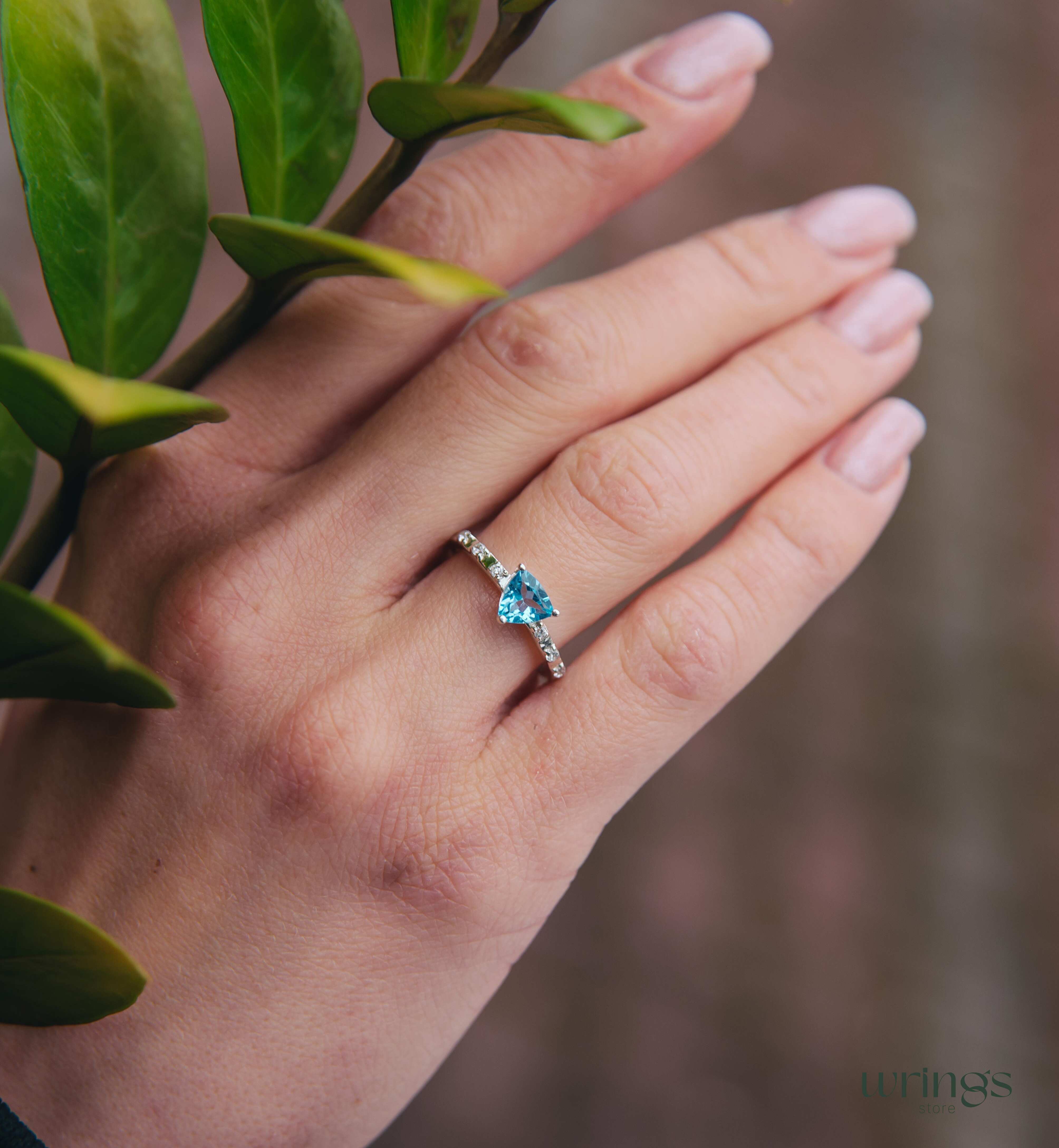 Pretty Trilliant Swiss Topaz Engagement Ring & Accents