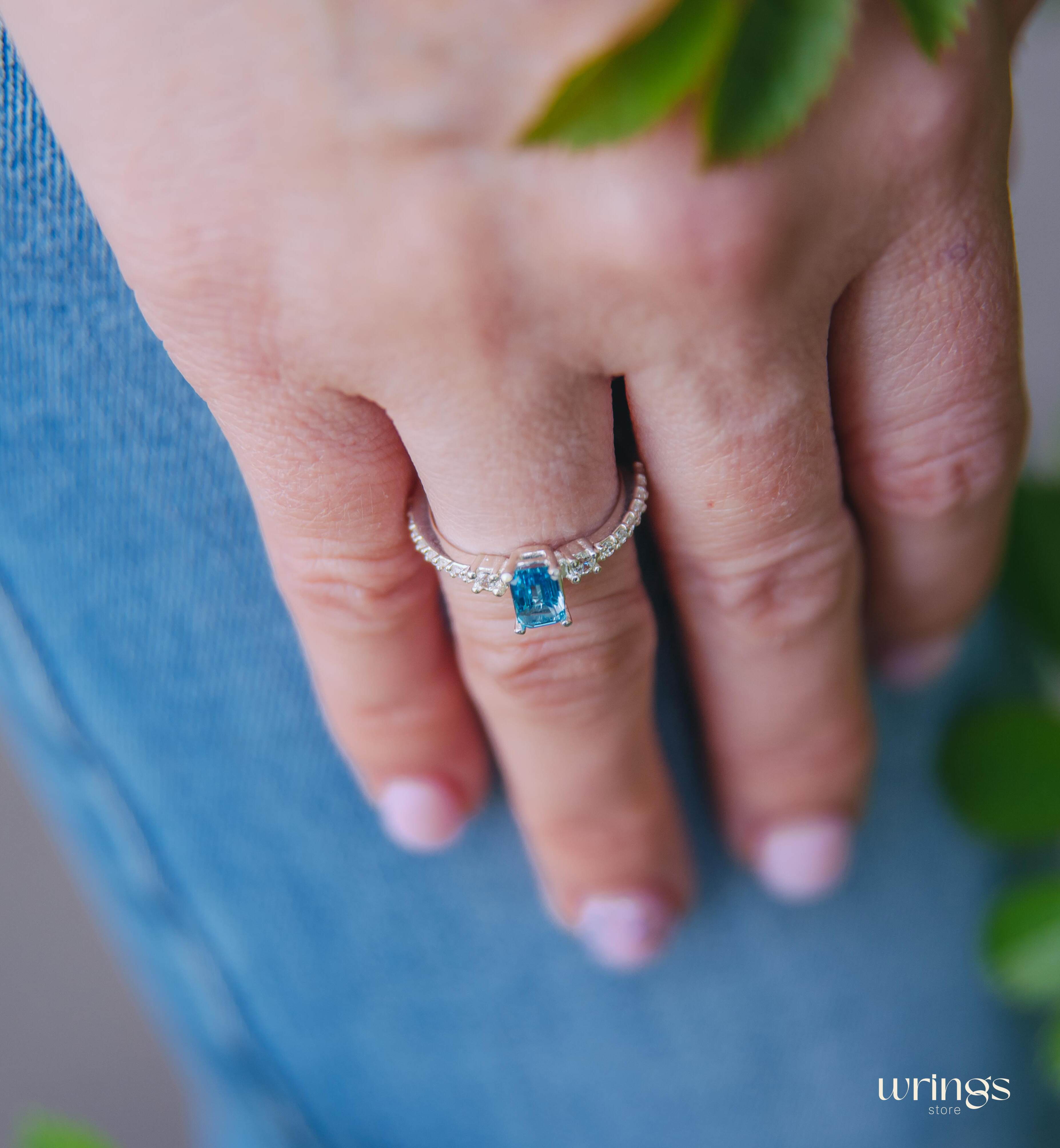 Silver Three Stone Ring central Swiss Topaz & CZ Side Stones