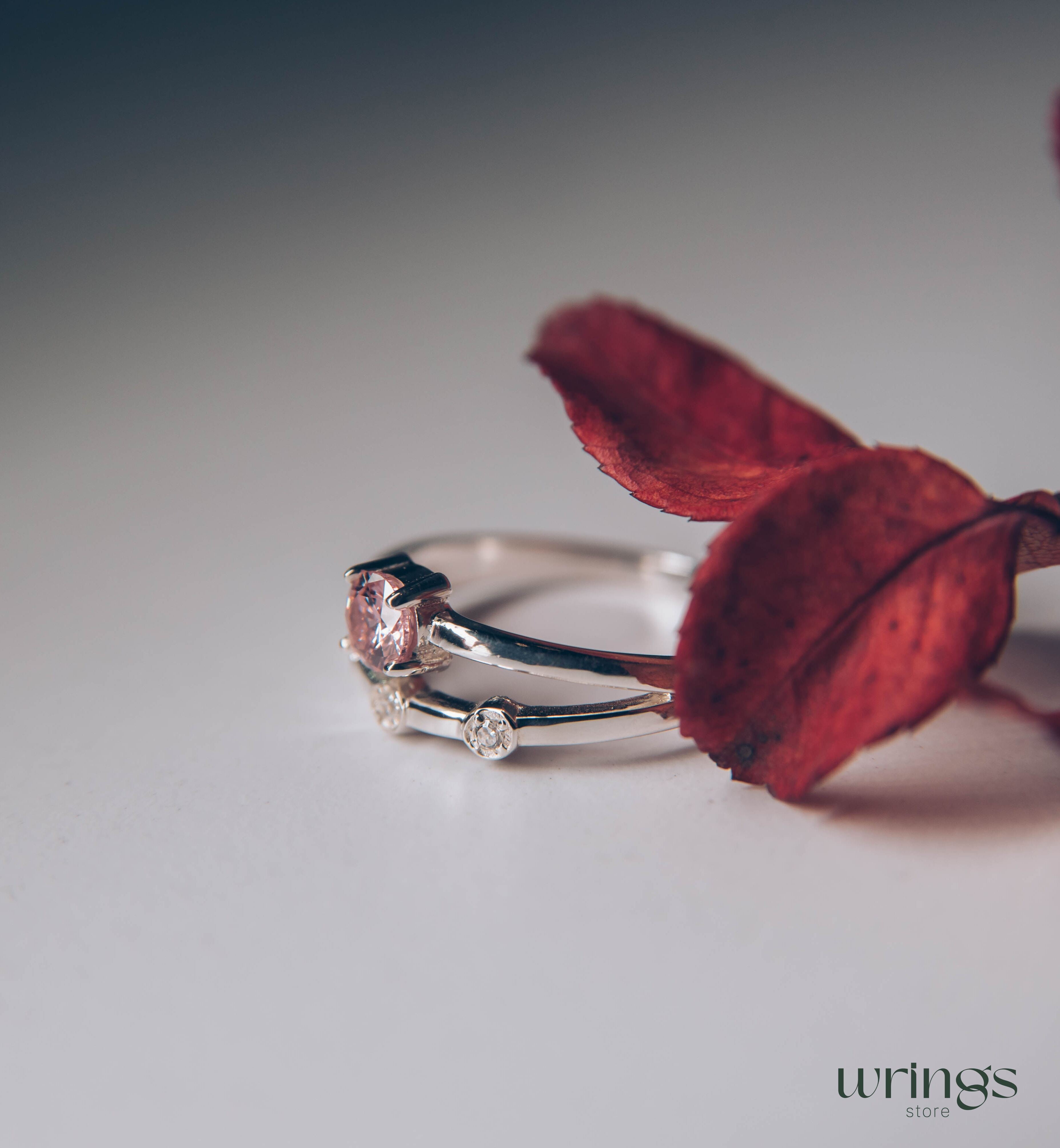 Split Shank Amethyst Engagement Ring with 3 Accent stones