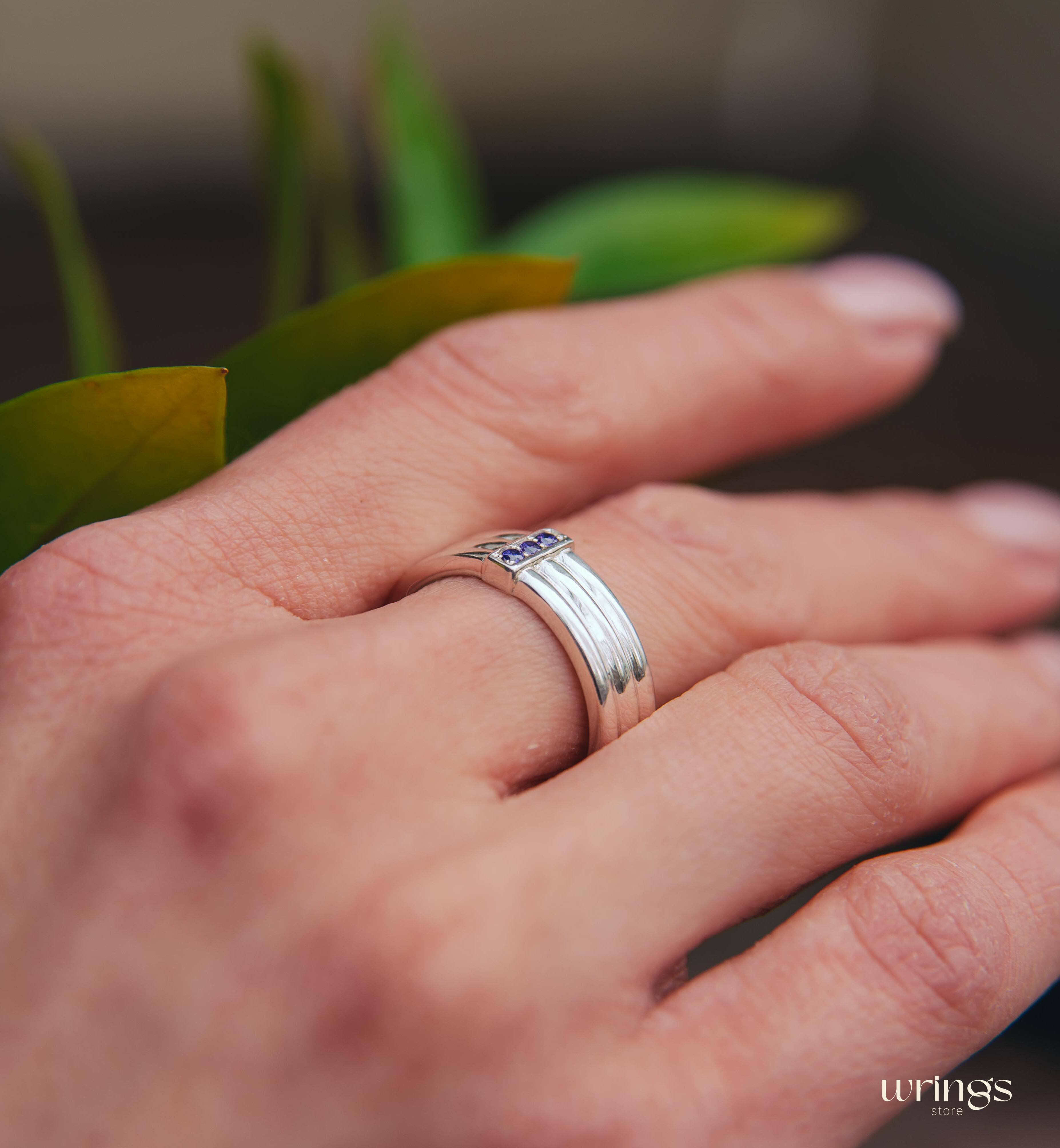 Three Amethysts Straight Triple Ring in Sterling Silver