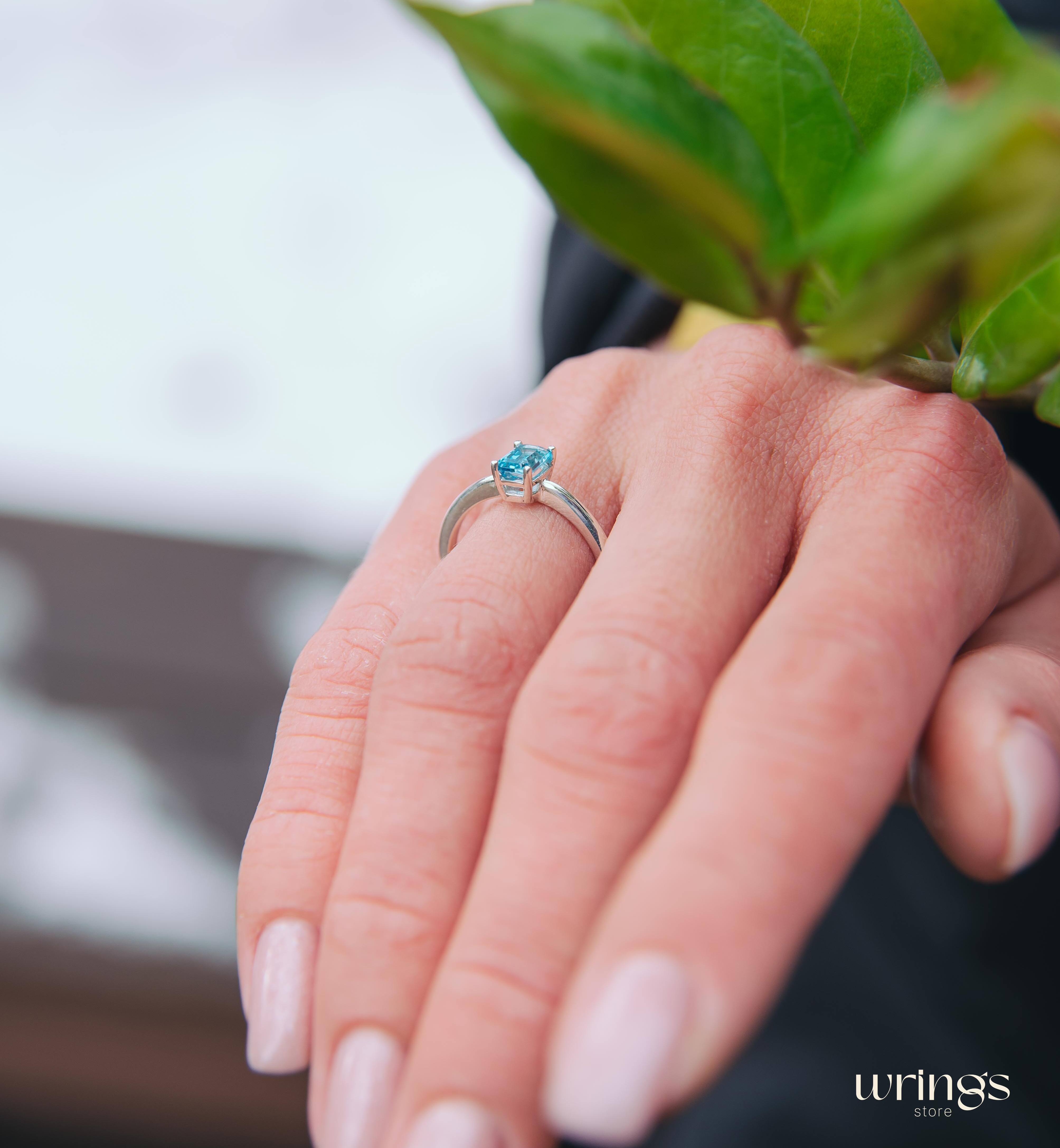 Topaz Gemstone Silver Octagon Solitaire Engagement ring