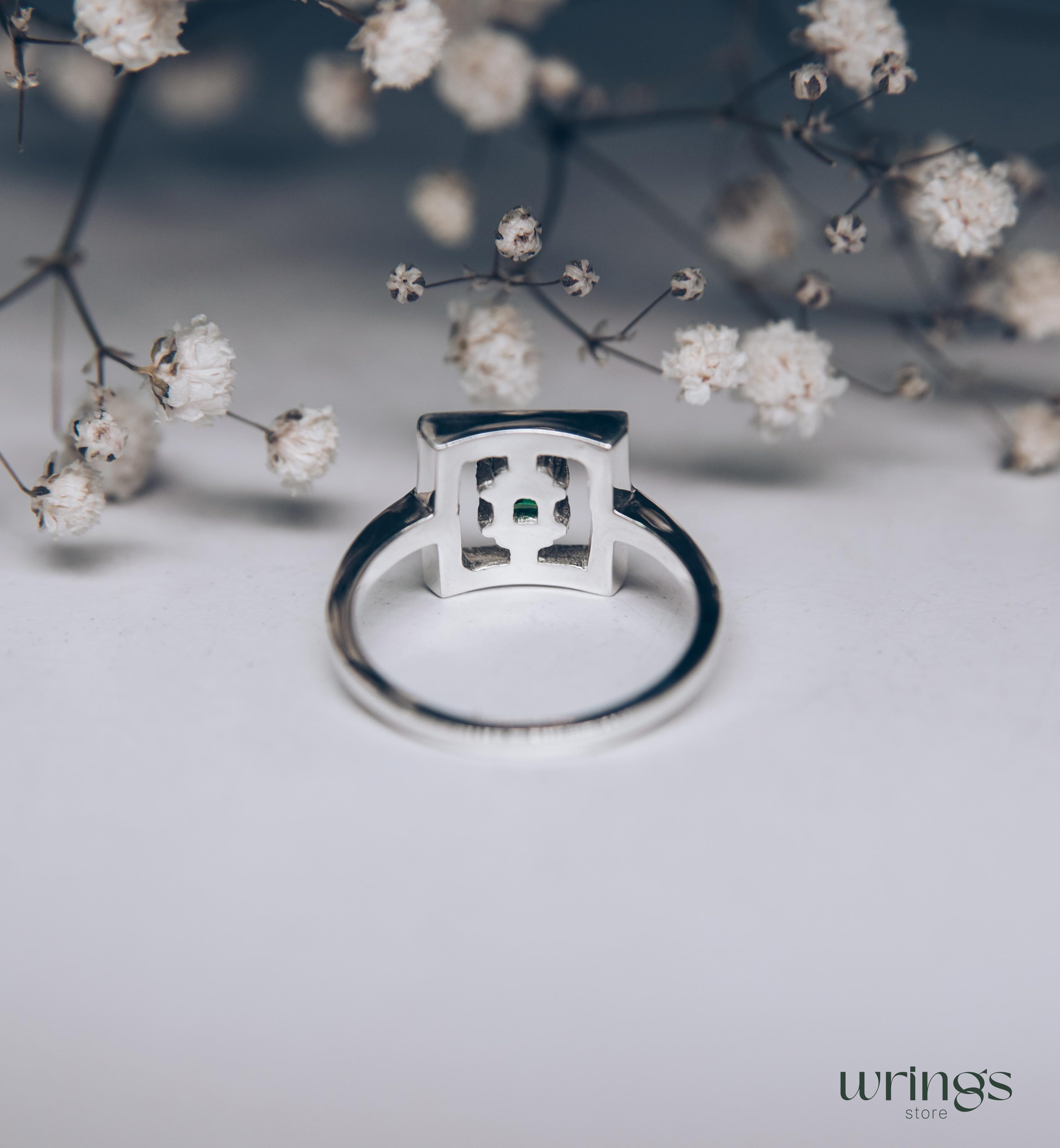 Open Silver Square Cocktail Ring with Custom Gemstone