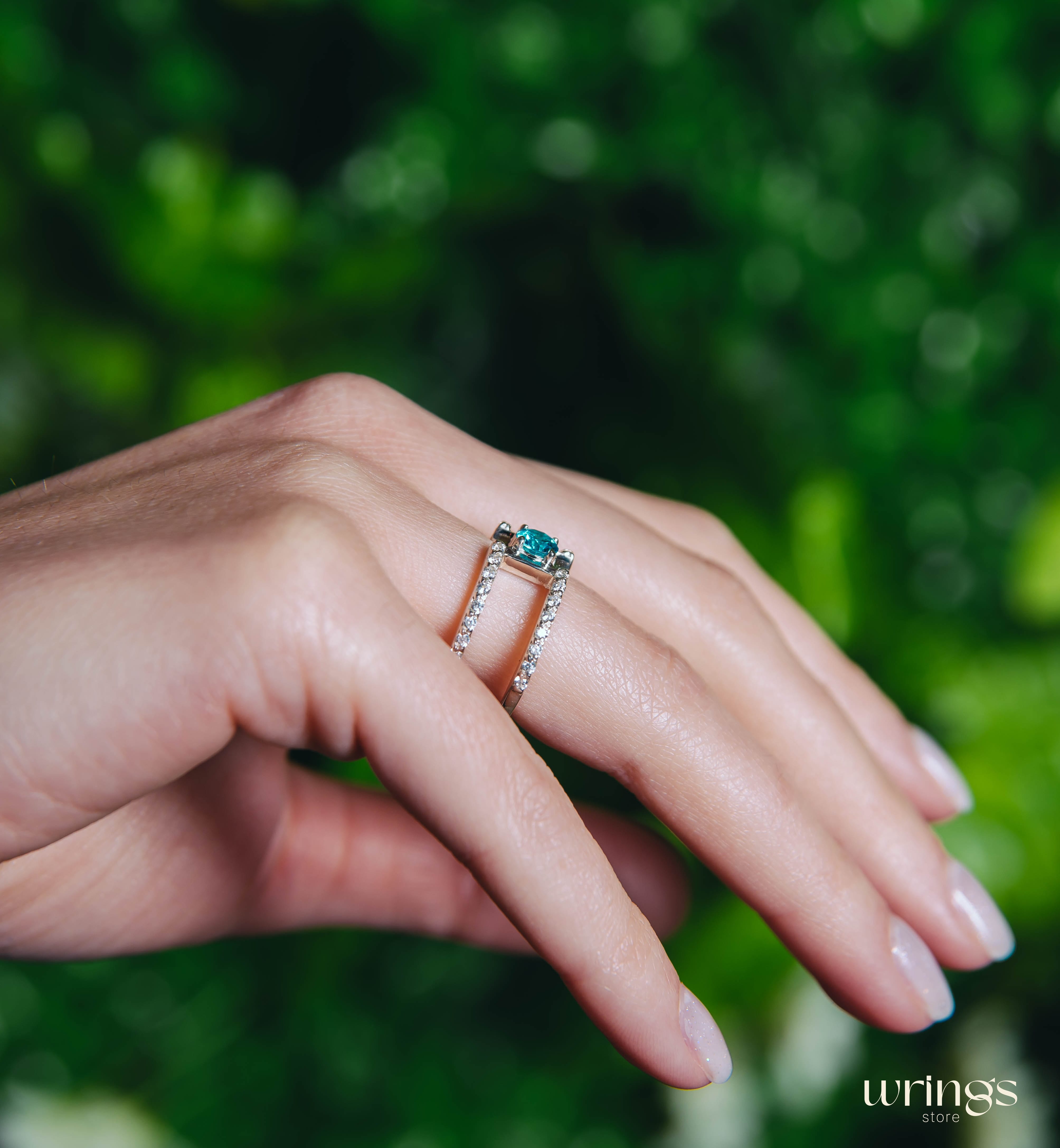 Double Band Silver Statement Ring Topaz and Diamonds