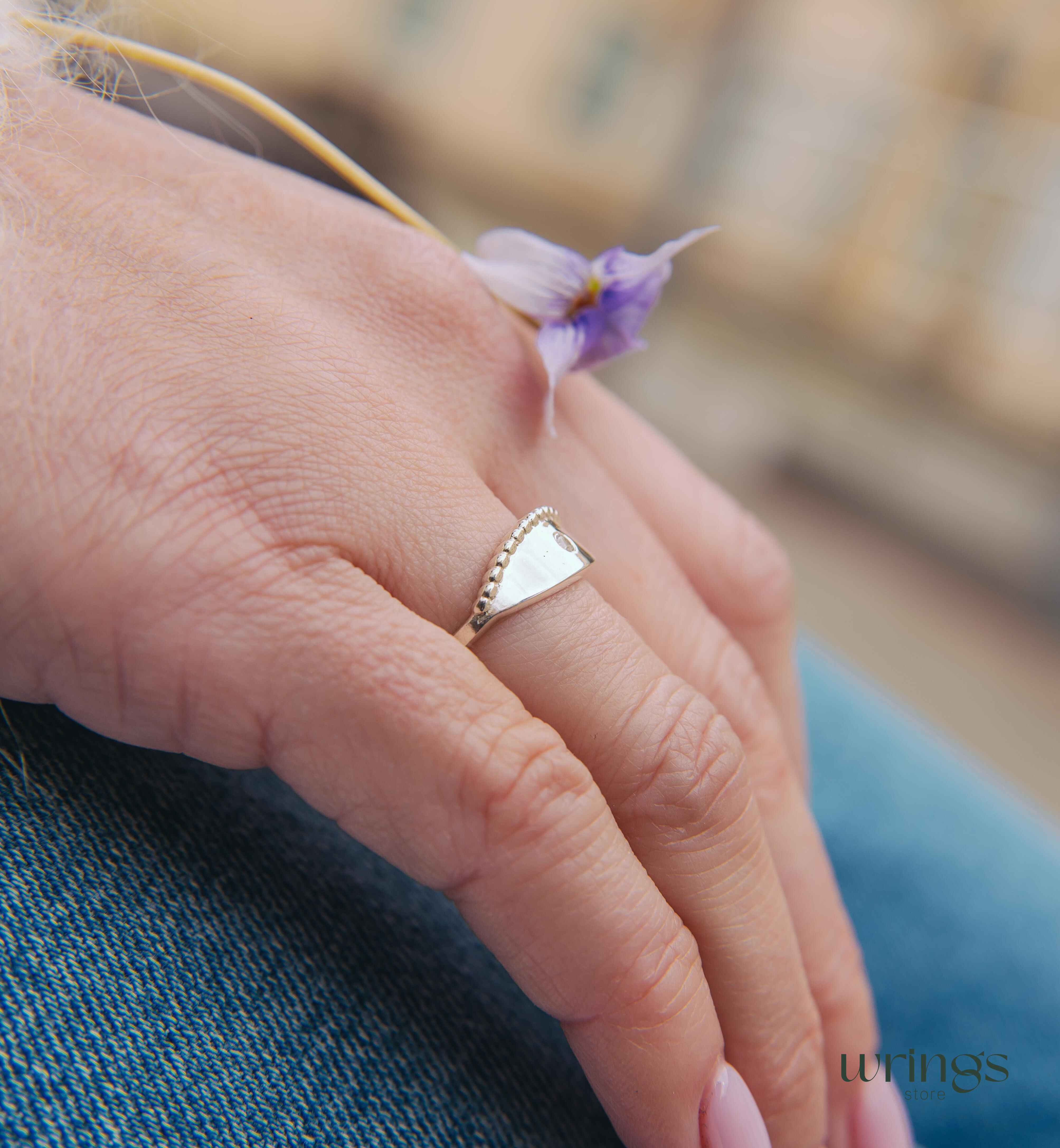 Unique Sterling Silver Boho Wedding Ring with Diamond