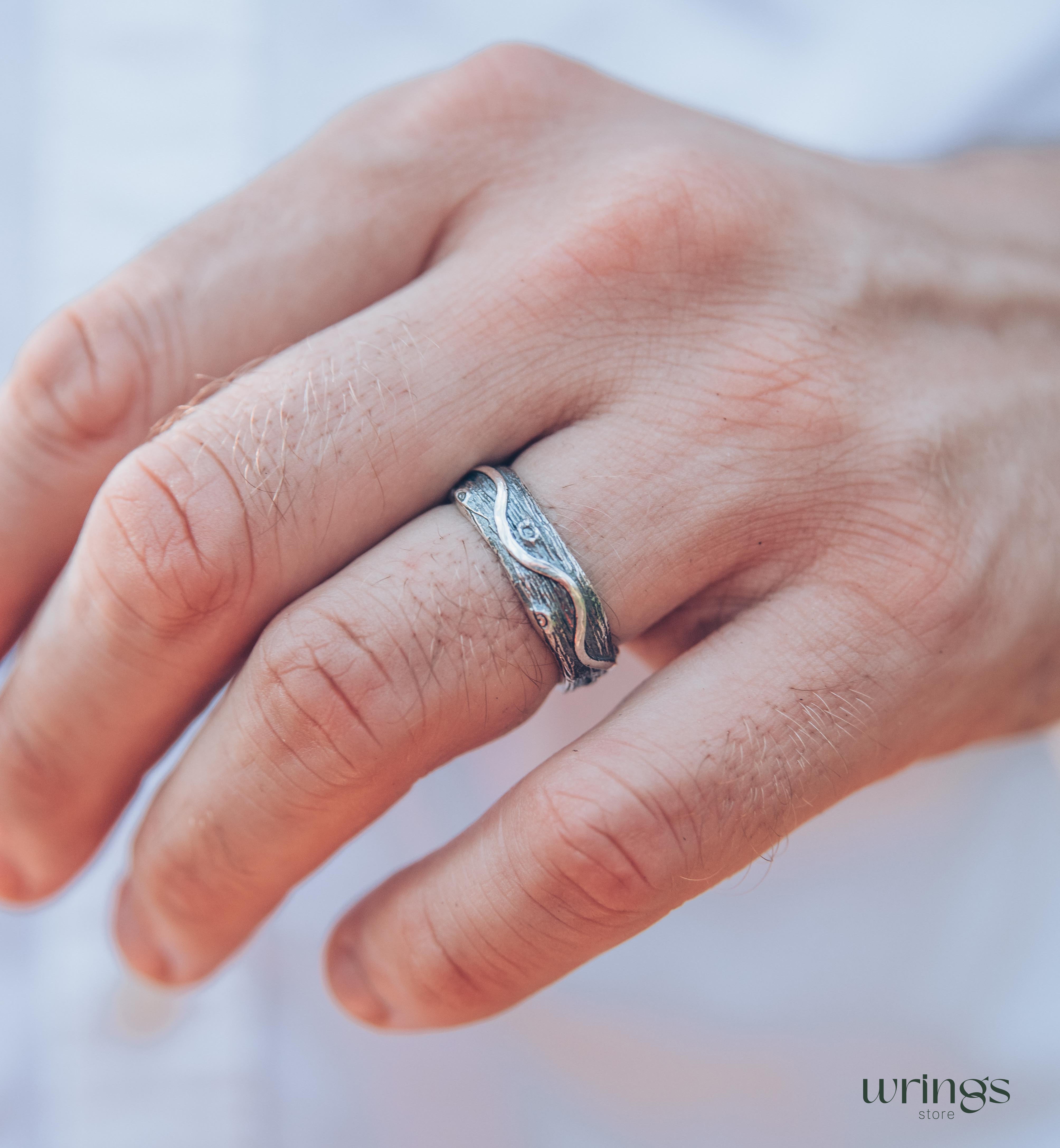 Unique Wavy line & Tree bark Fine Heavy Silver Ring