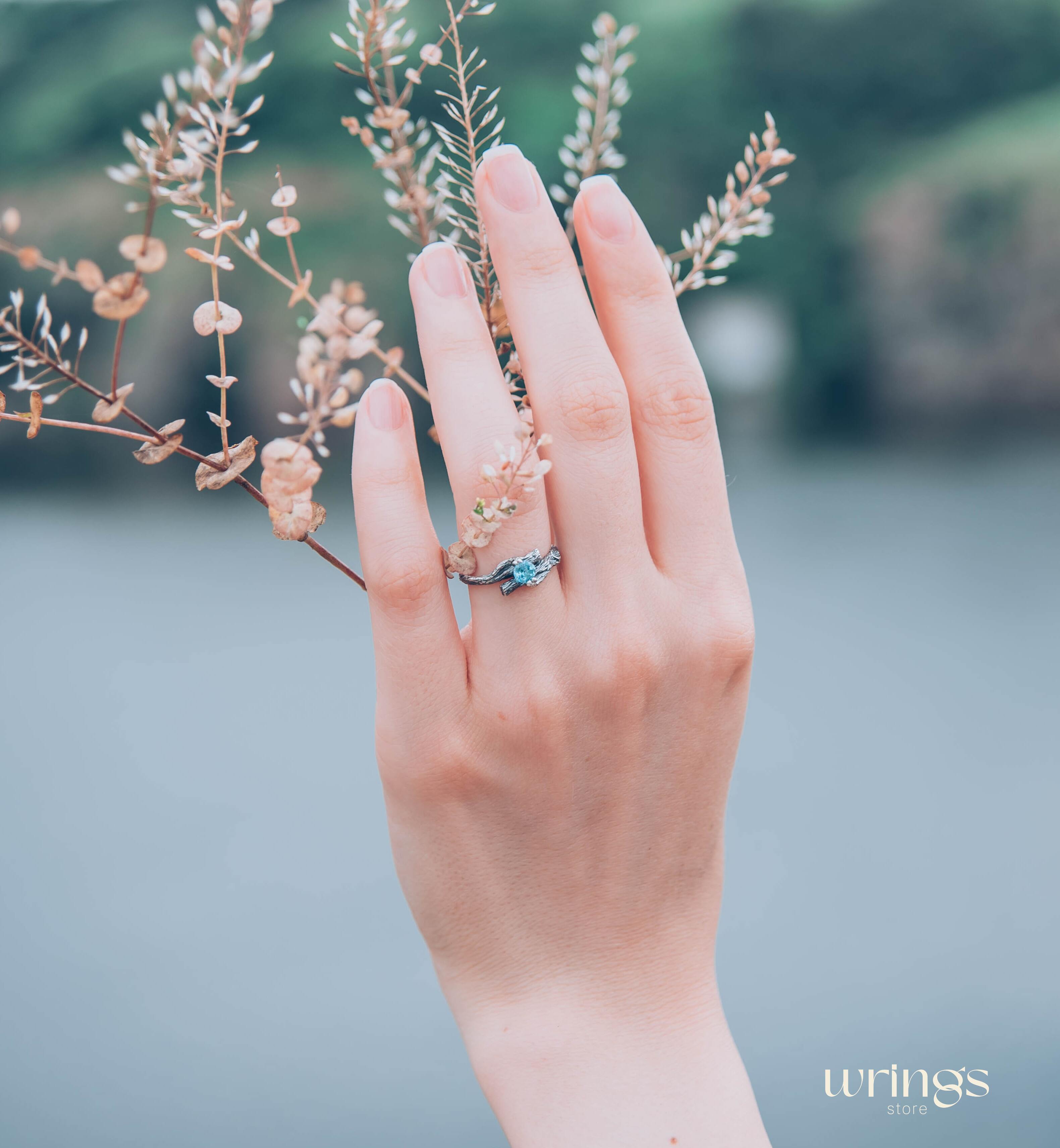 Two Silver Branches with Topaz Engagement Ring