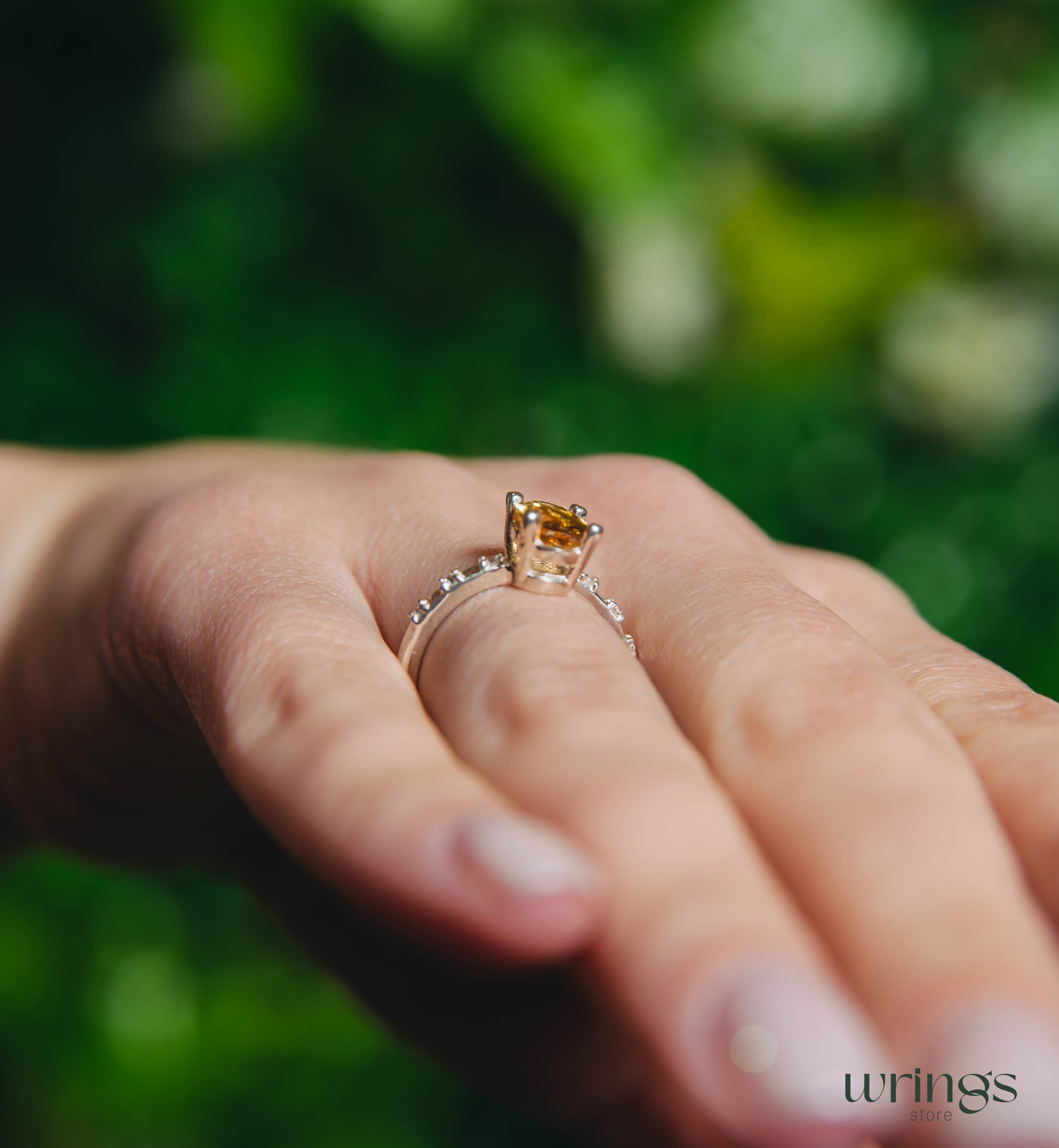 Large Oval Citrine Engagement Ring with Side Stones