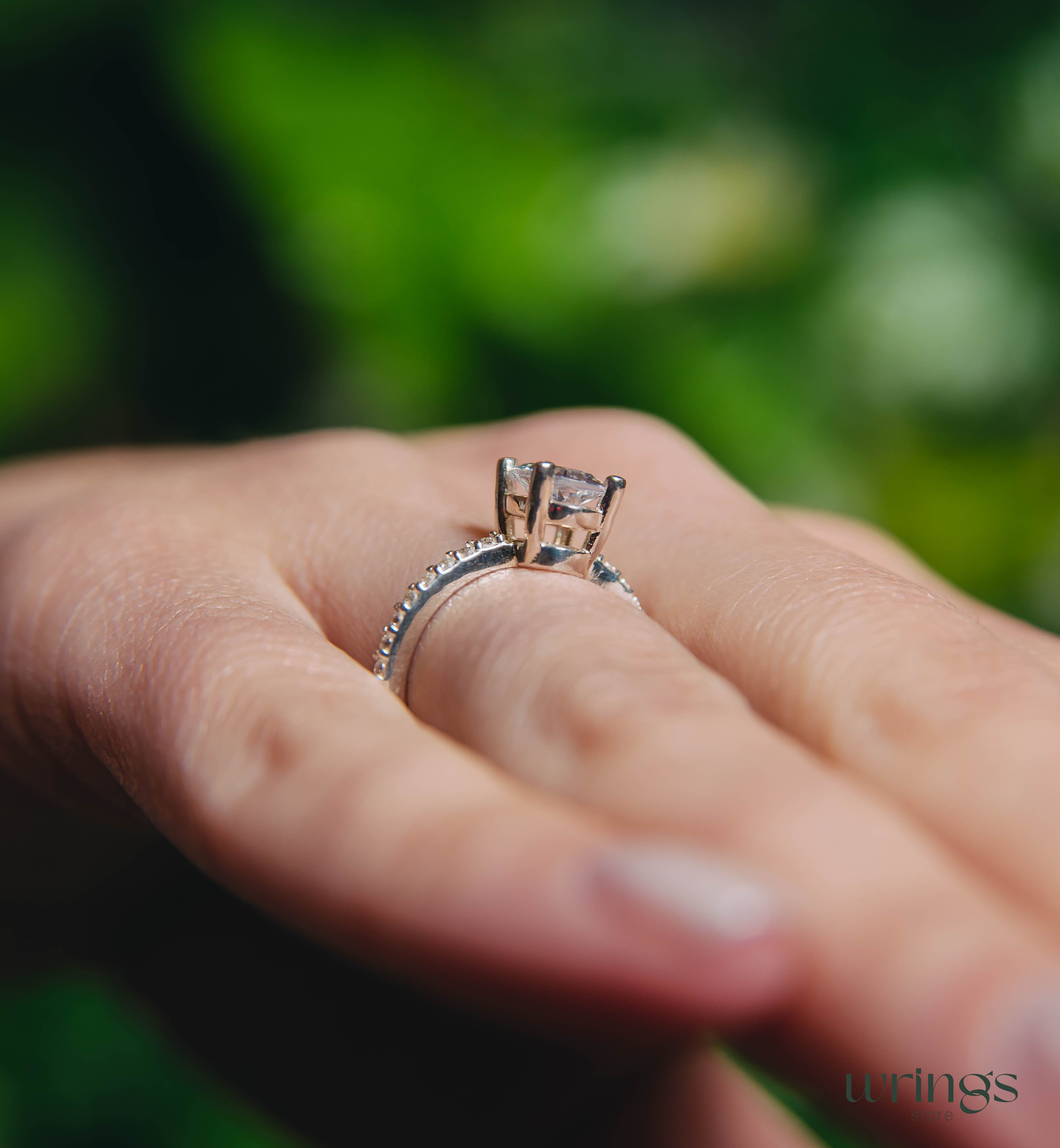 Large Oval Diamond CZ Engagement Ring Pave Side Stones