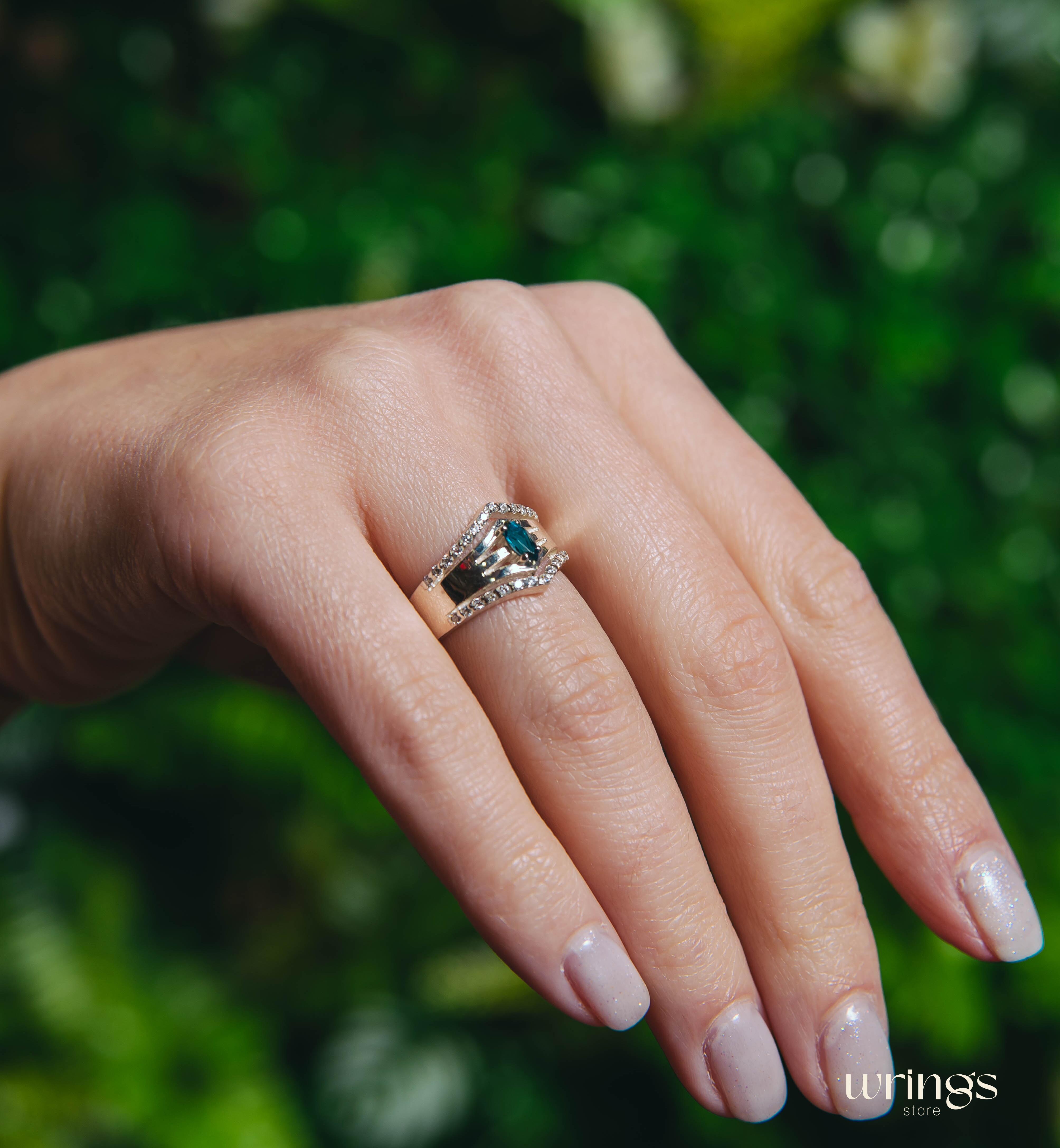 Chevron Band with Marquise LB Topaz and Faux Diamonds