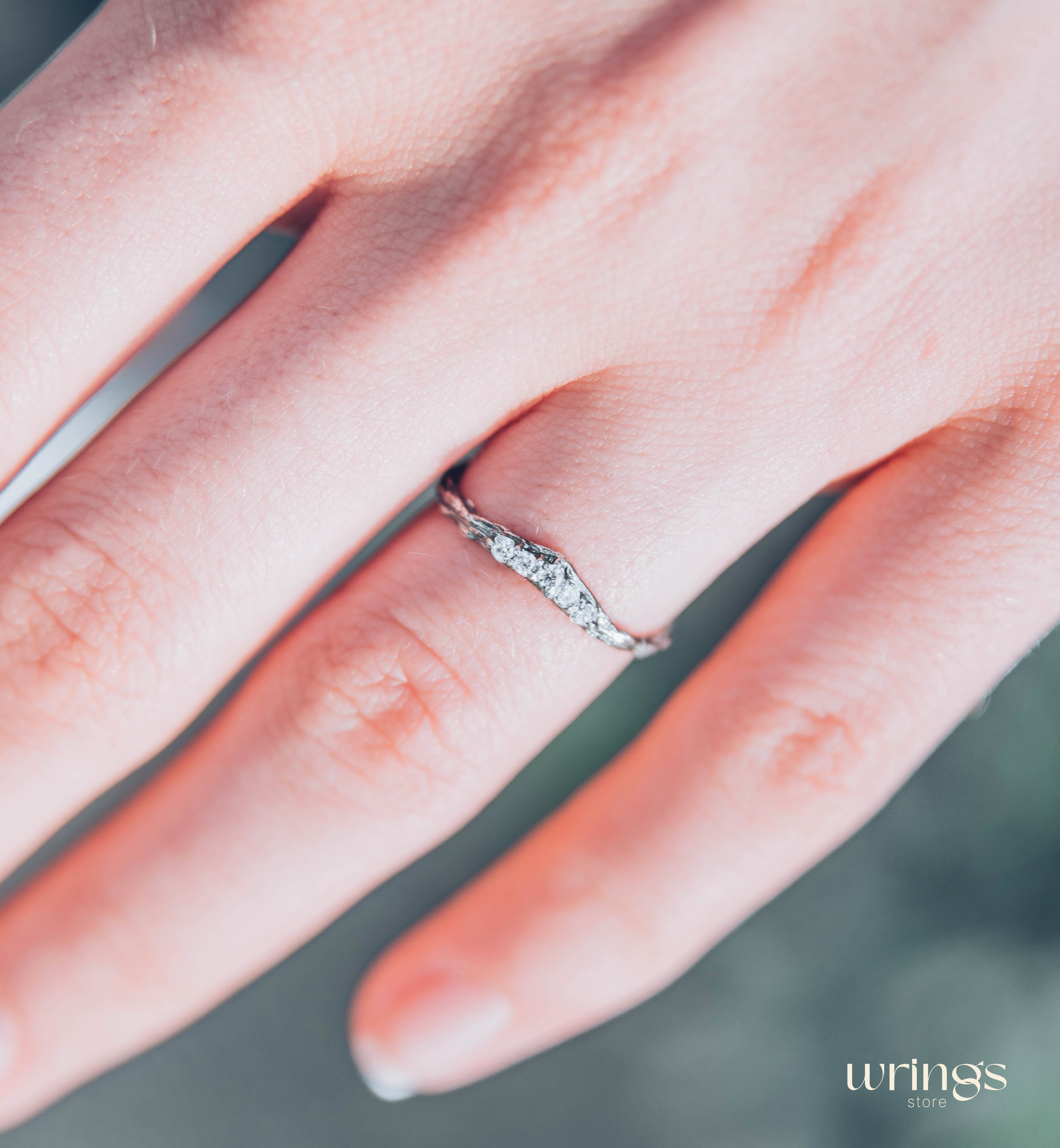 Thin Silver Chevron Wedding Band – Woodbark & Gems