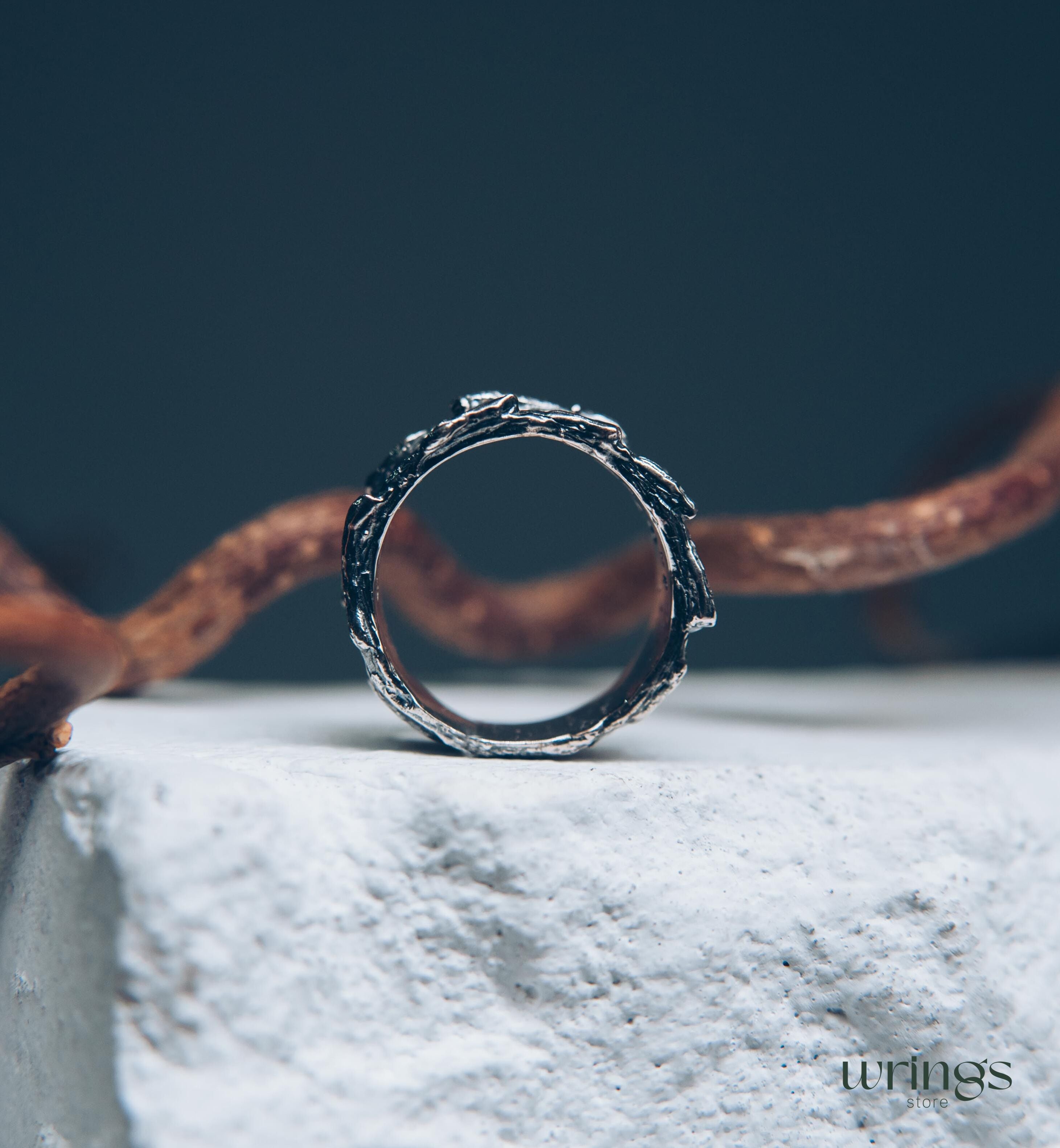 Diamond with Sterling Silver Branch and Vine Wedding Band