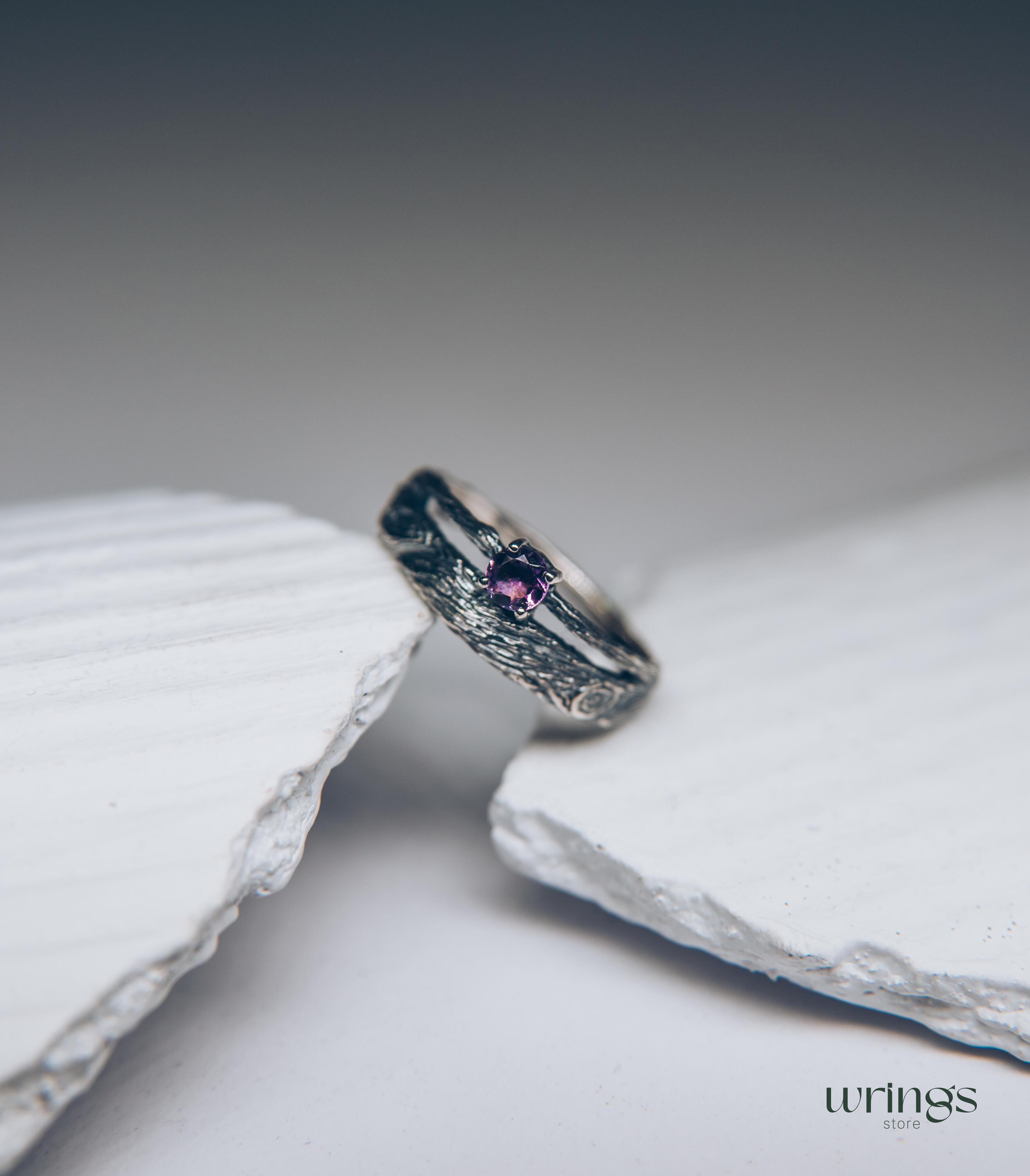 Amethyst & Branch Double Band Engagement Ring Sterling Silver