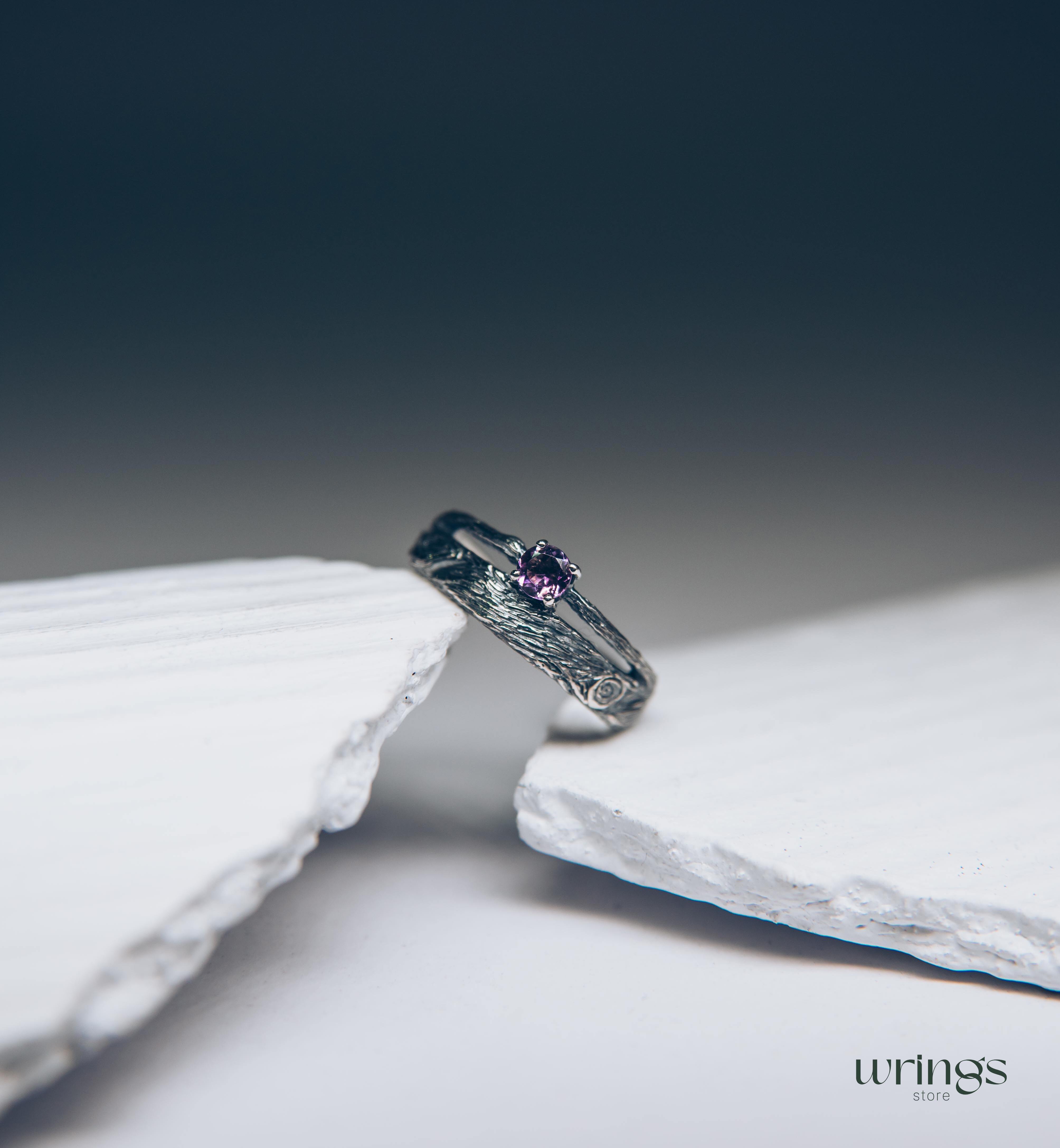 Amethyst & Branch Double Band Engagement Ring Sterling Silver