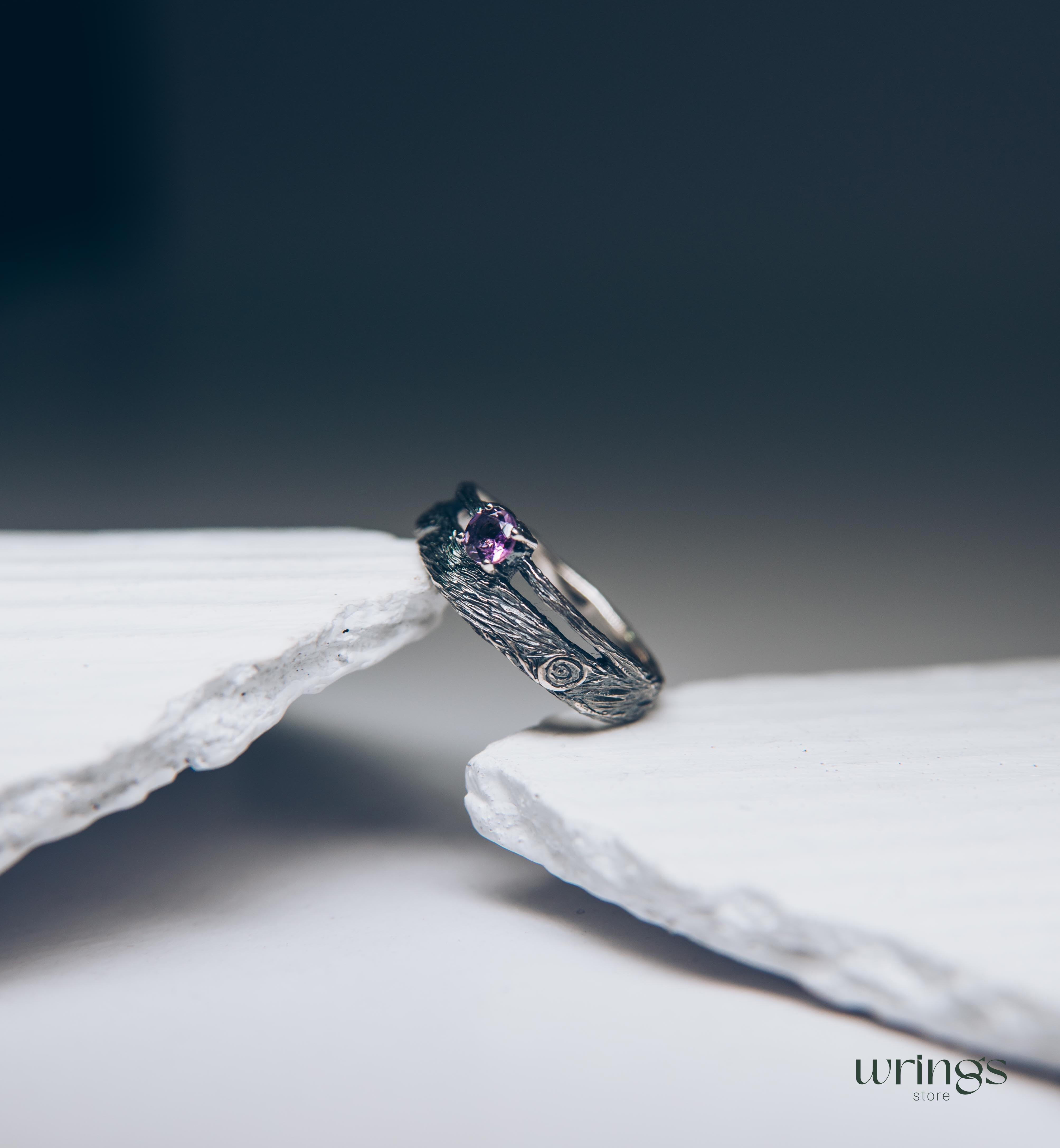 Amethyst & Branch Double Band Engagement Ring Sterling Silver