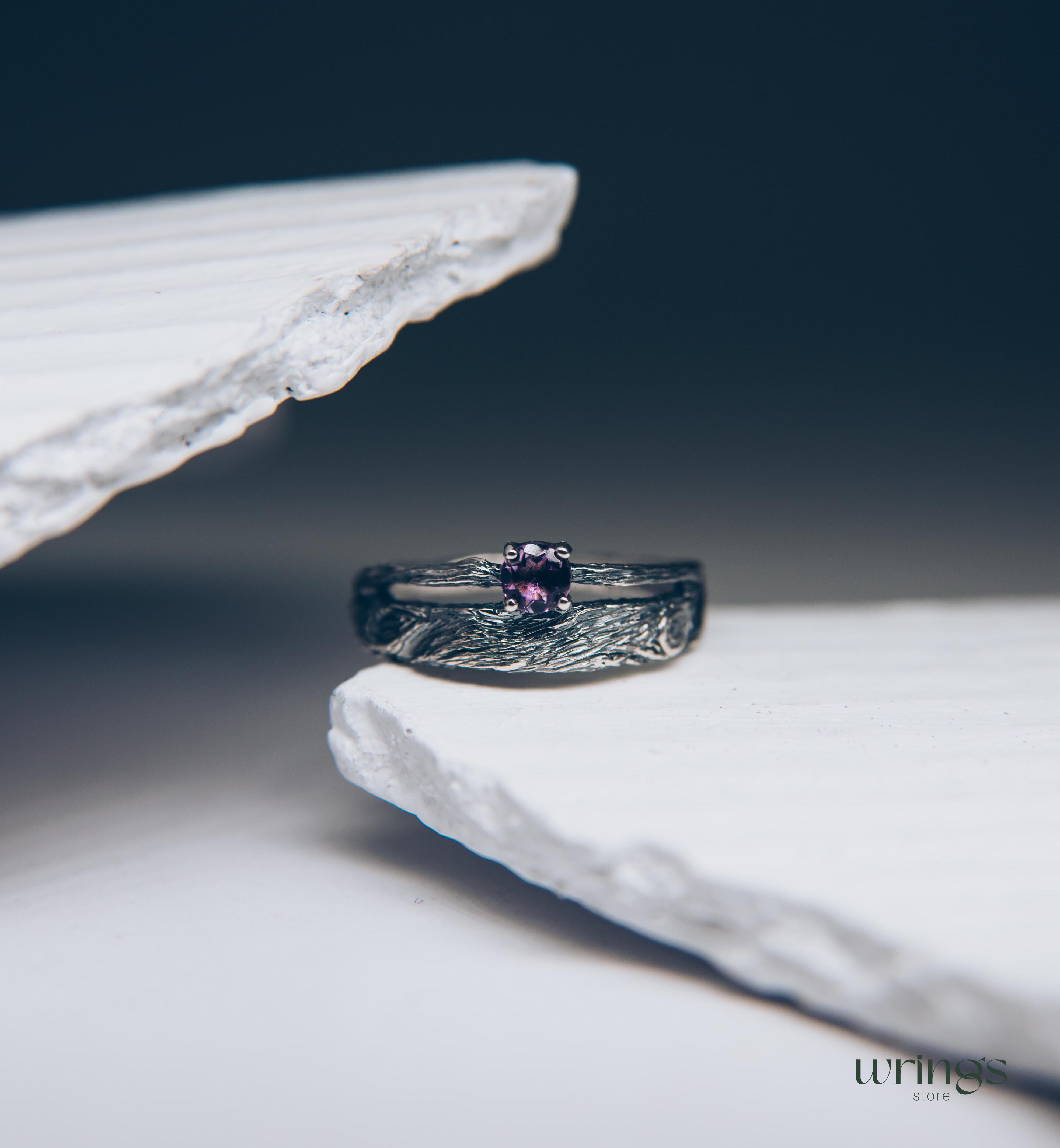 Amethyst & Branch Double Band Engagement Ring Sterling Silver