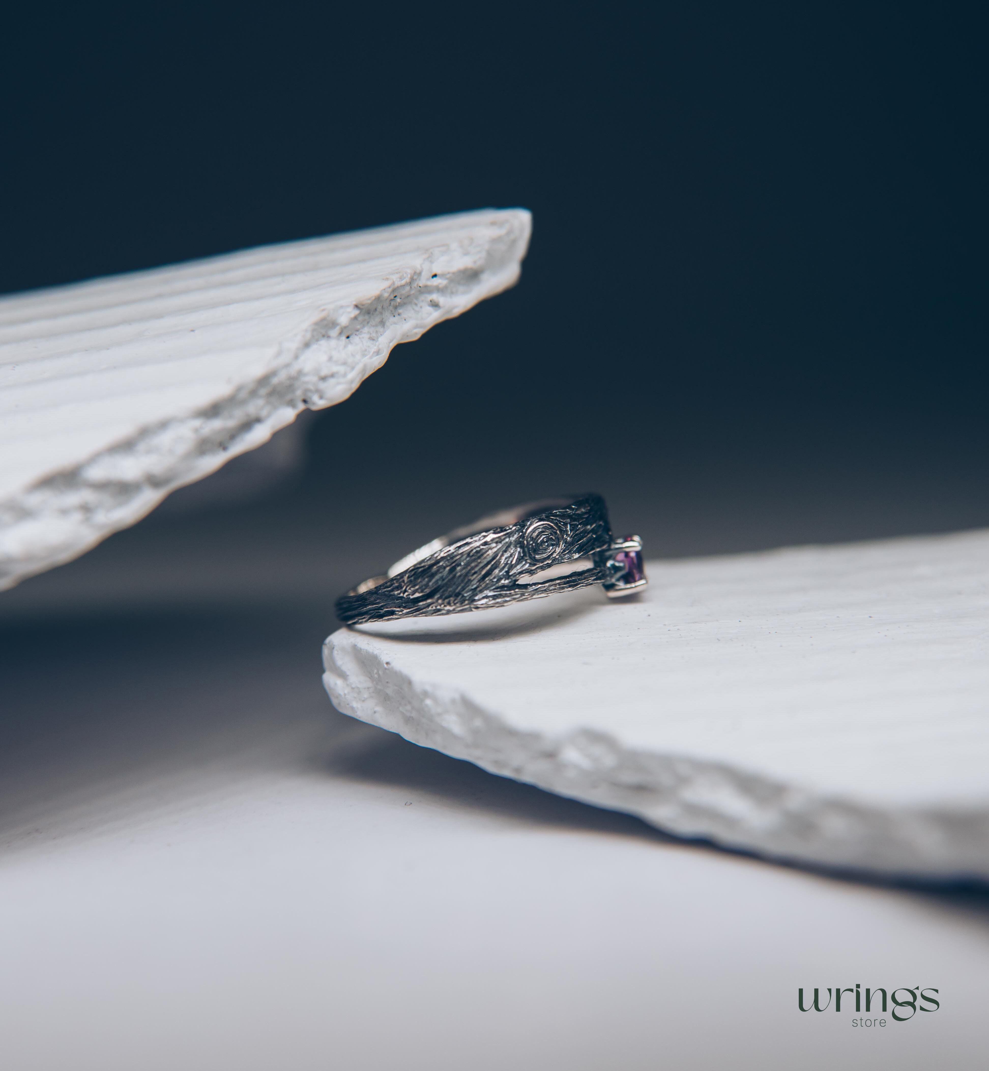 Amethyst & Branch Double Band Engagement Ring Sterling Silver