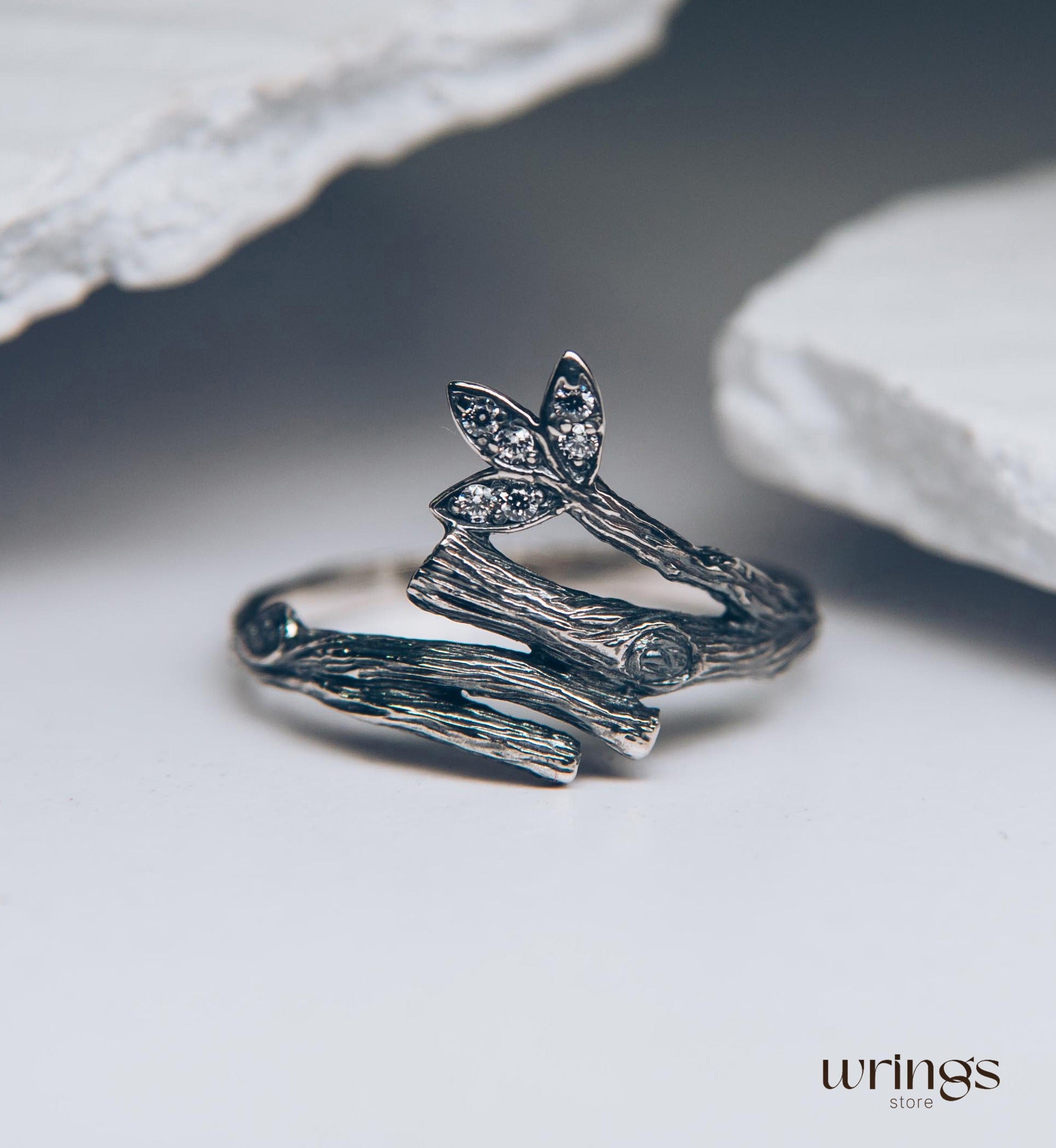 Branch and Leaves with Cubic Zirconia Womens Ring