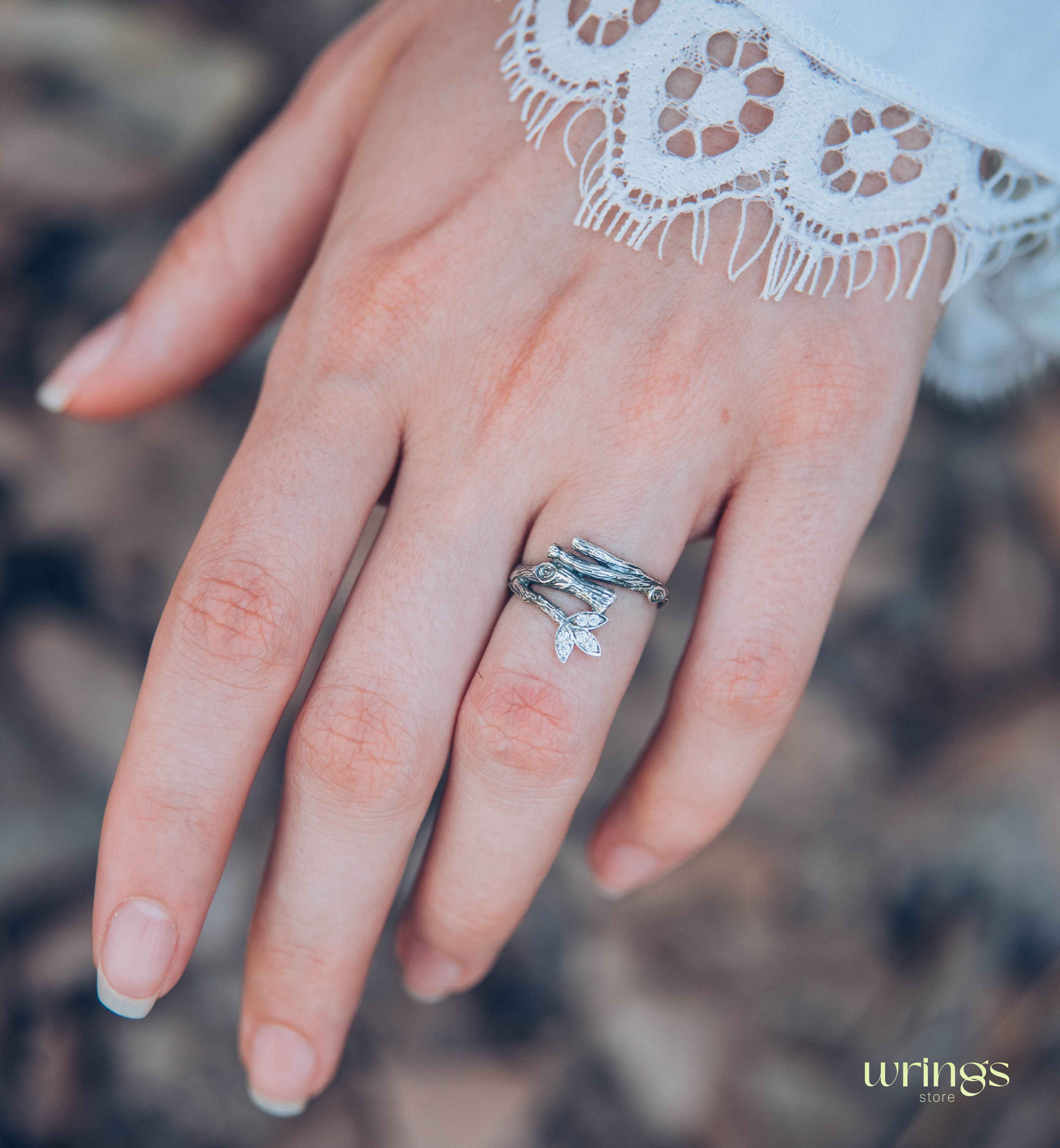 Branch and Leaves with Cubic Zirconia Womens Ring