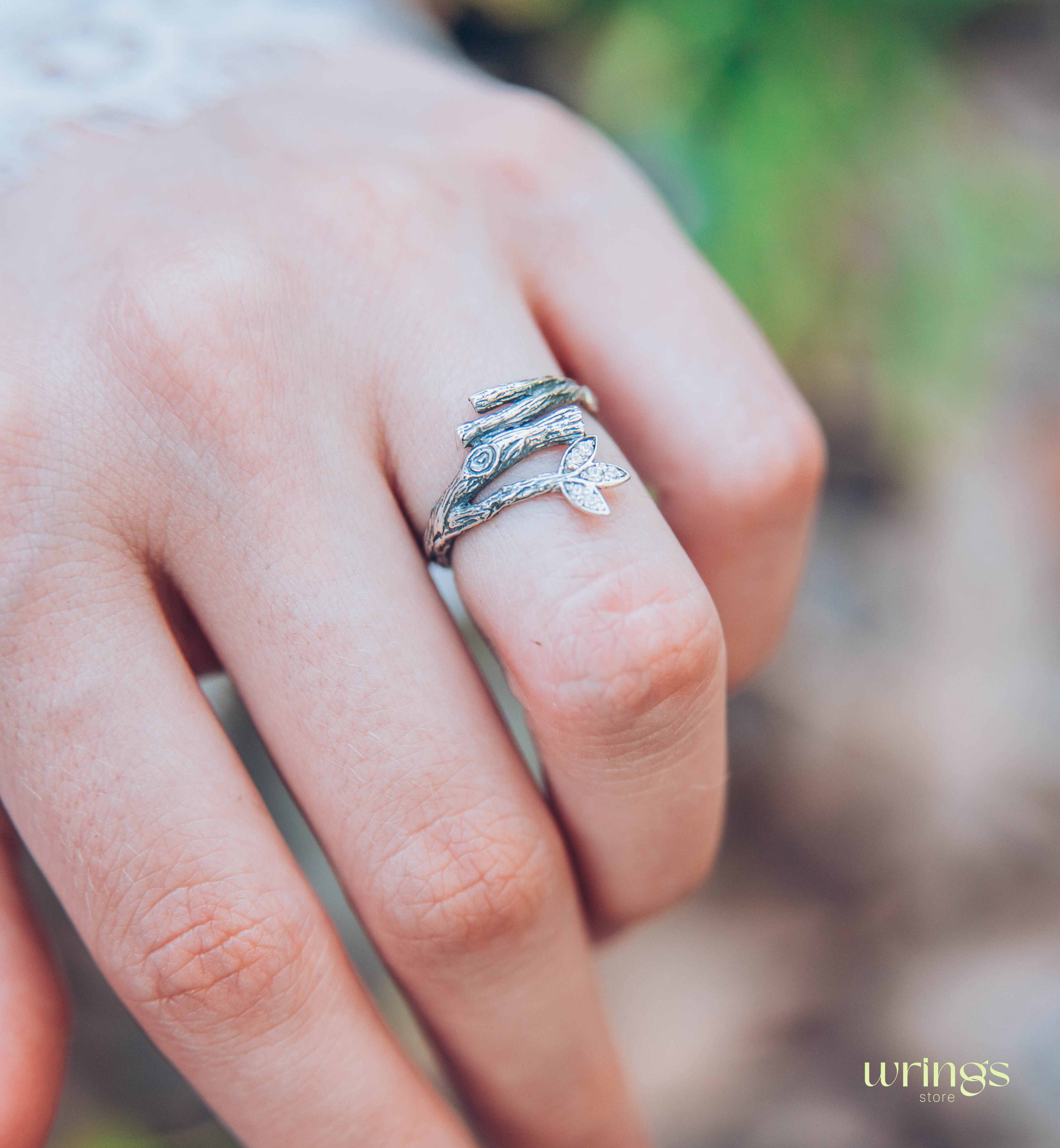 Branch and Leaves with Cubic Zirconia Womens Ring