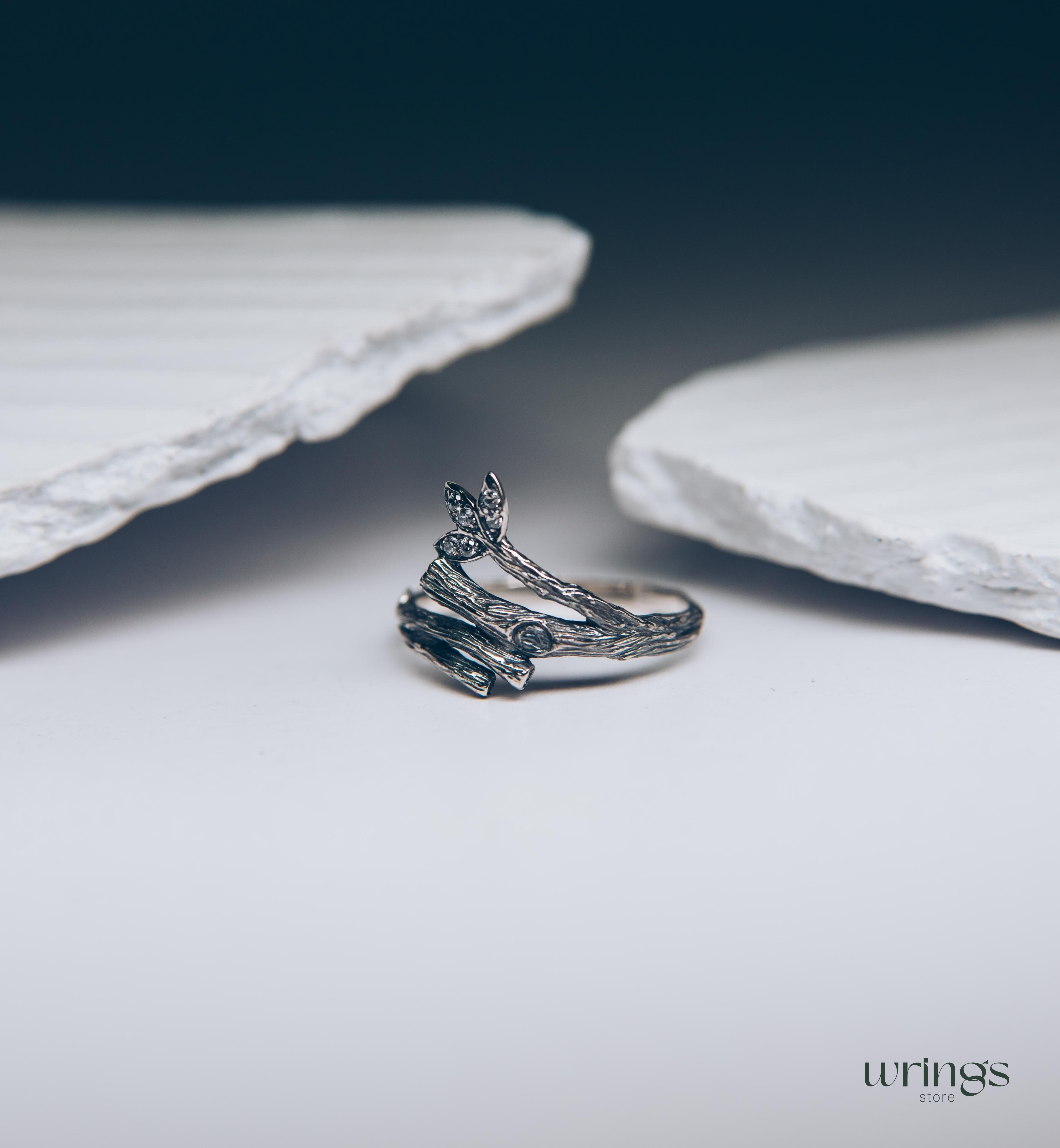 Branch and Leaves with Cubic Zirconia Womens Ring