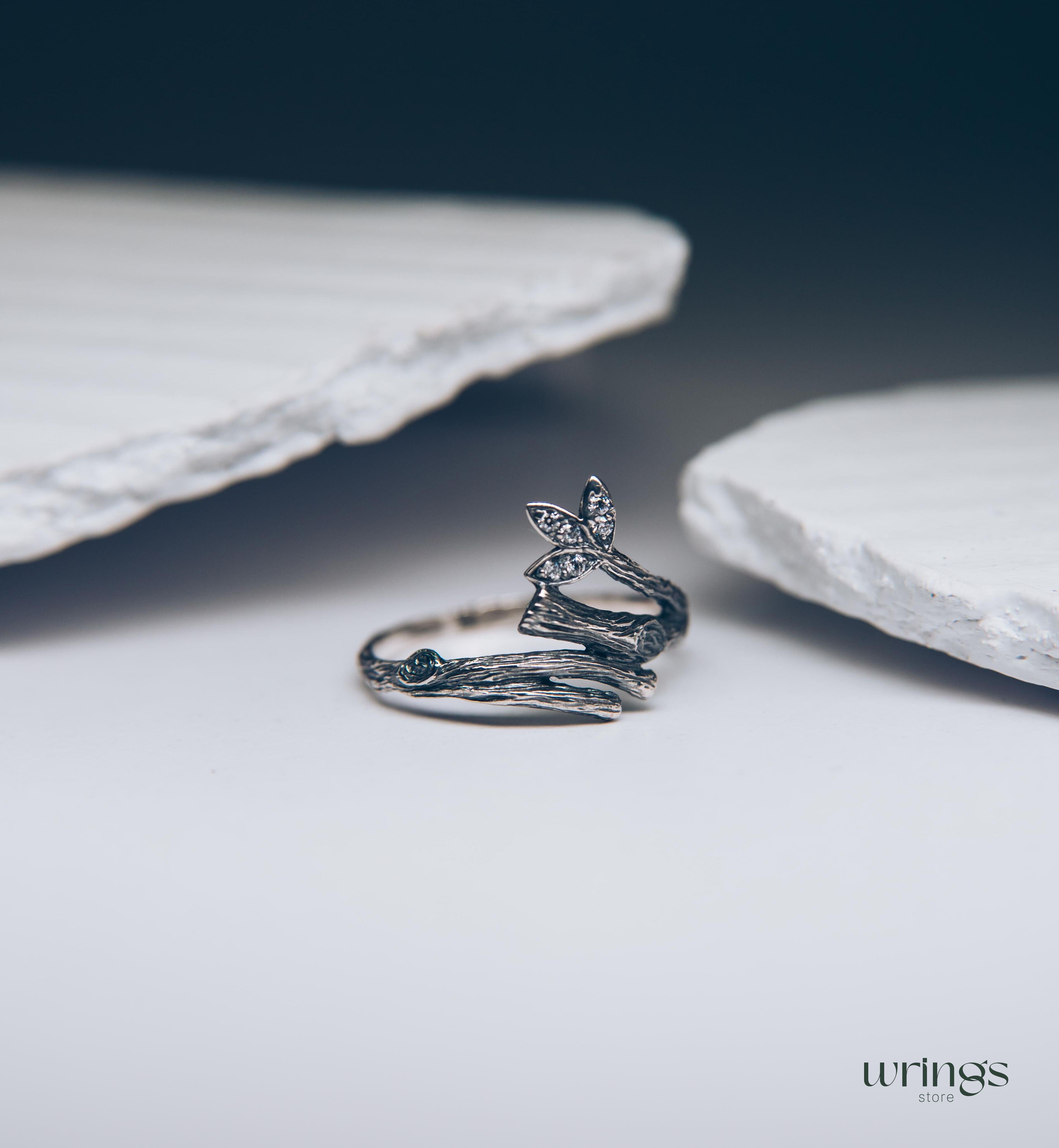 Branch and Leaves with Cubic Zirconia Womens Ring