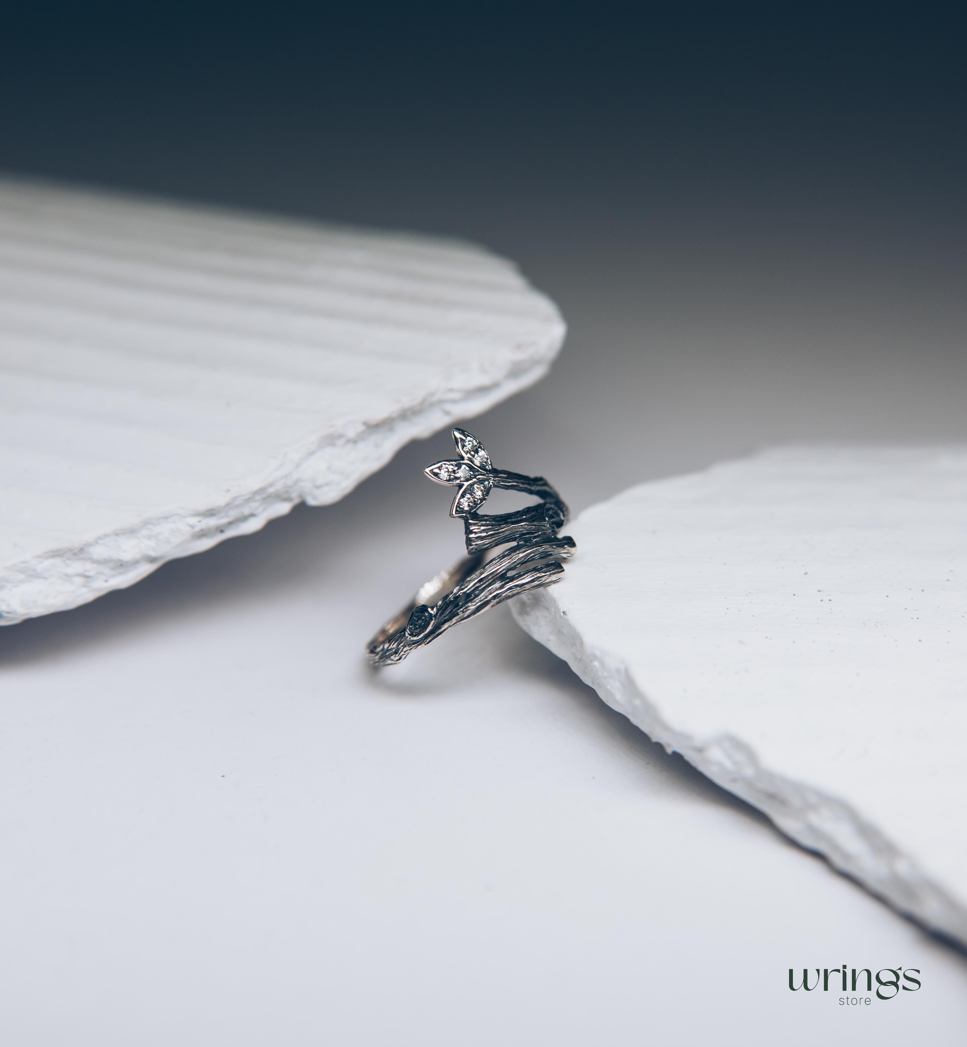 Branch and Leaves with Cubic Zirconia Womens Ring