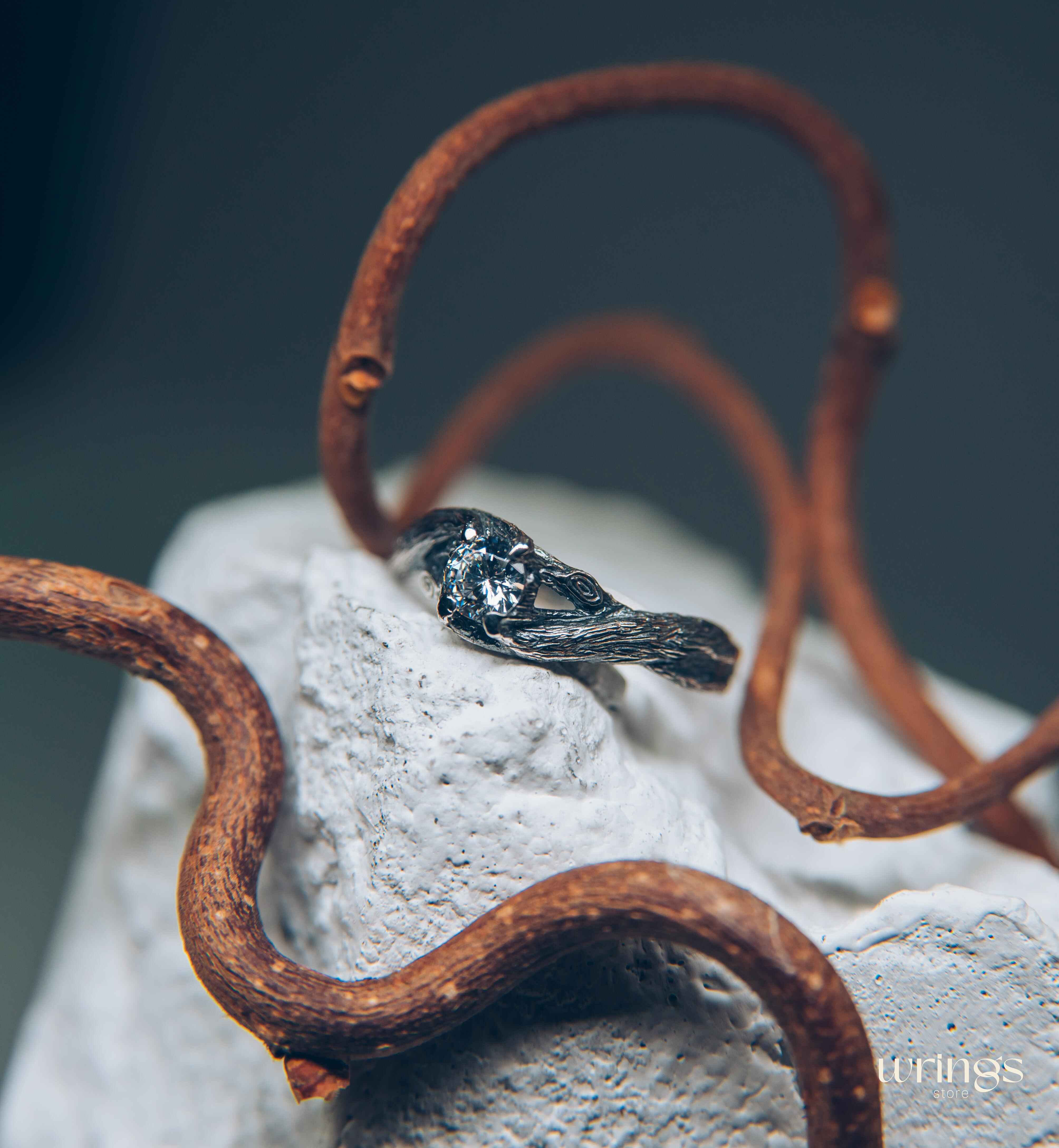 Sparkling Faux Diamond & Braided Twig Engagement Ring