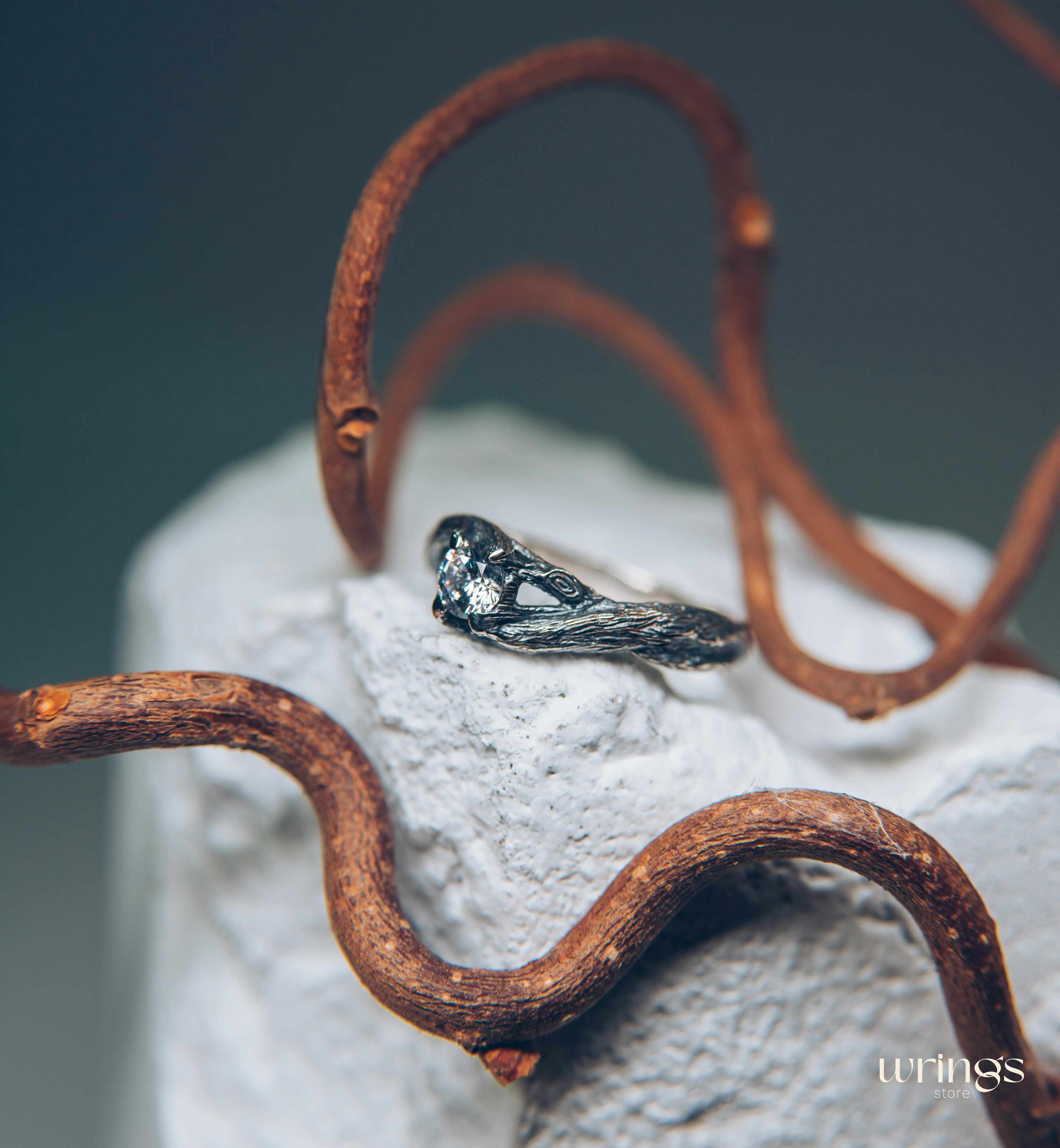 Sparkling Faux Diamond & Braided Twig Engagement Ring