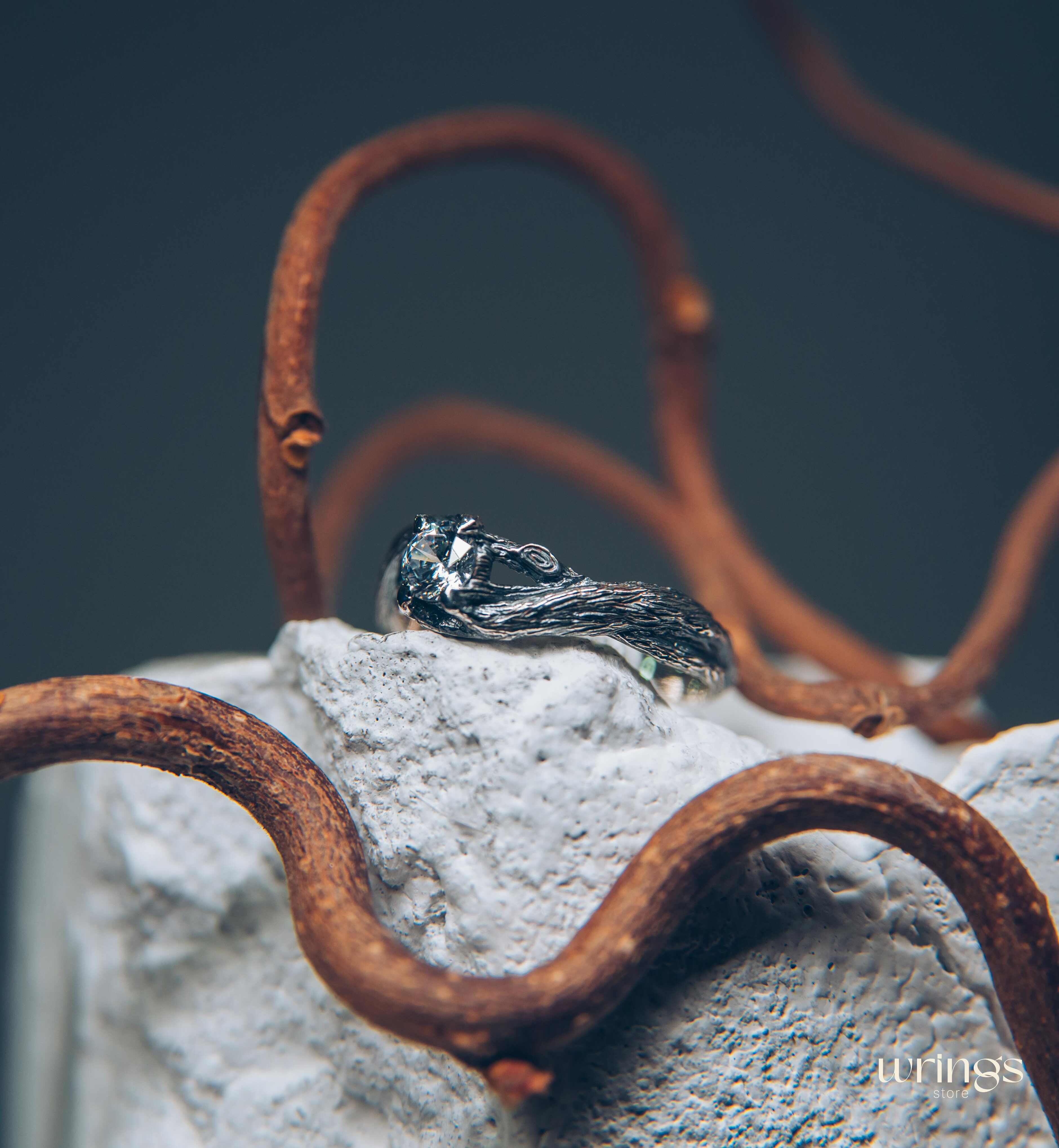 Sparkling Faux Diamond & Braided Twig Engagement Ring