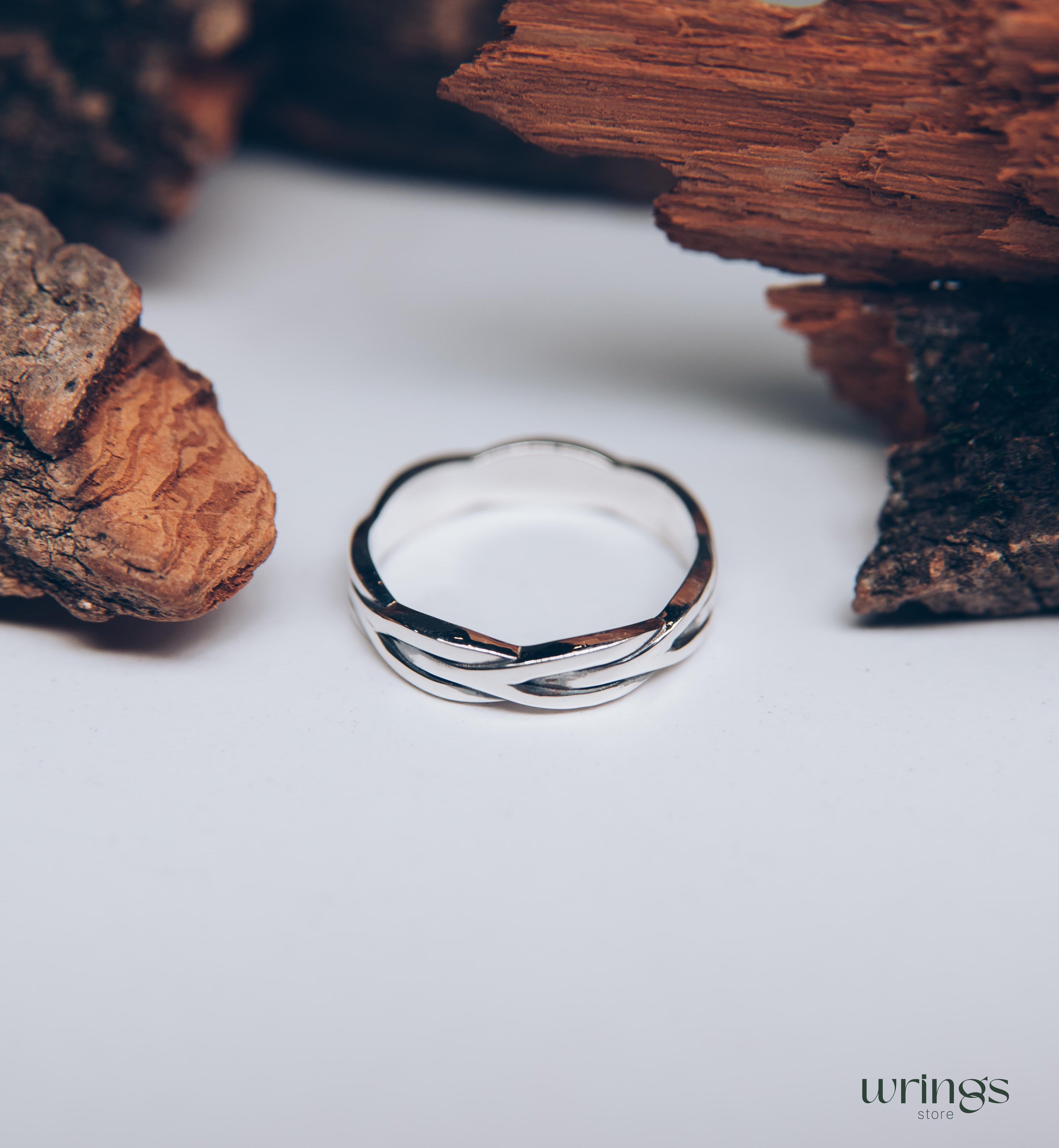 Fine Silver Wicker Wedding Band Unisex