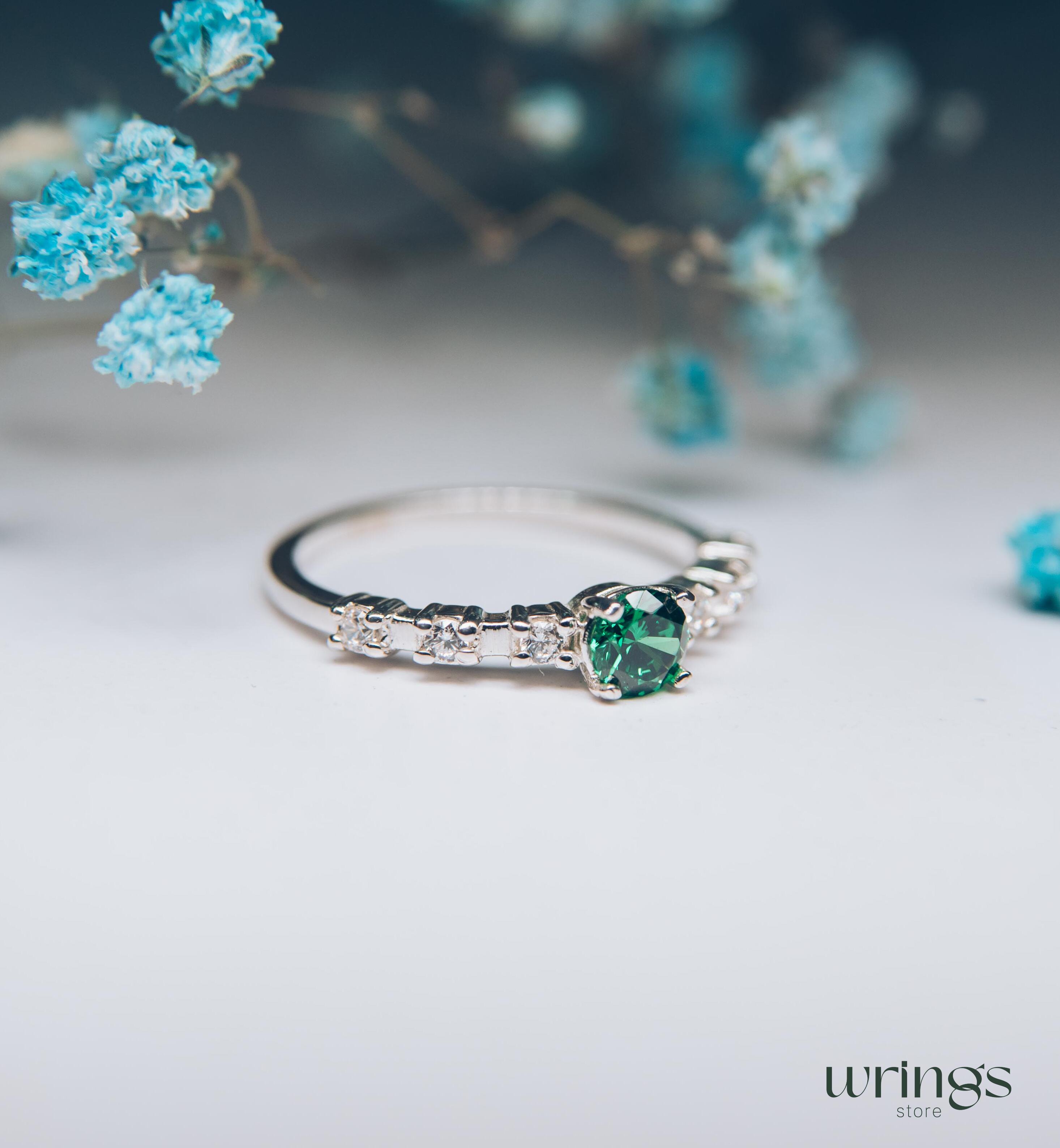 Green Quartz Unique Multi Stone Engagement Ring Silver