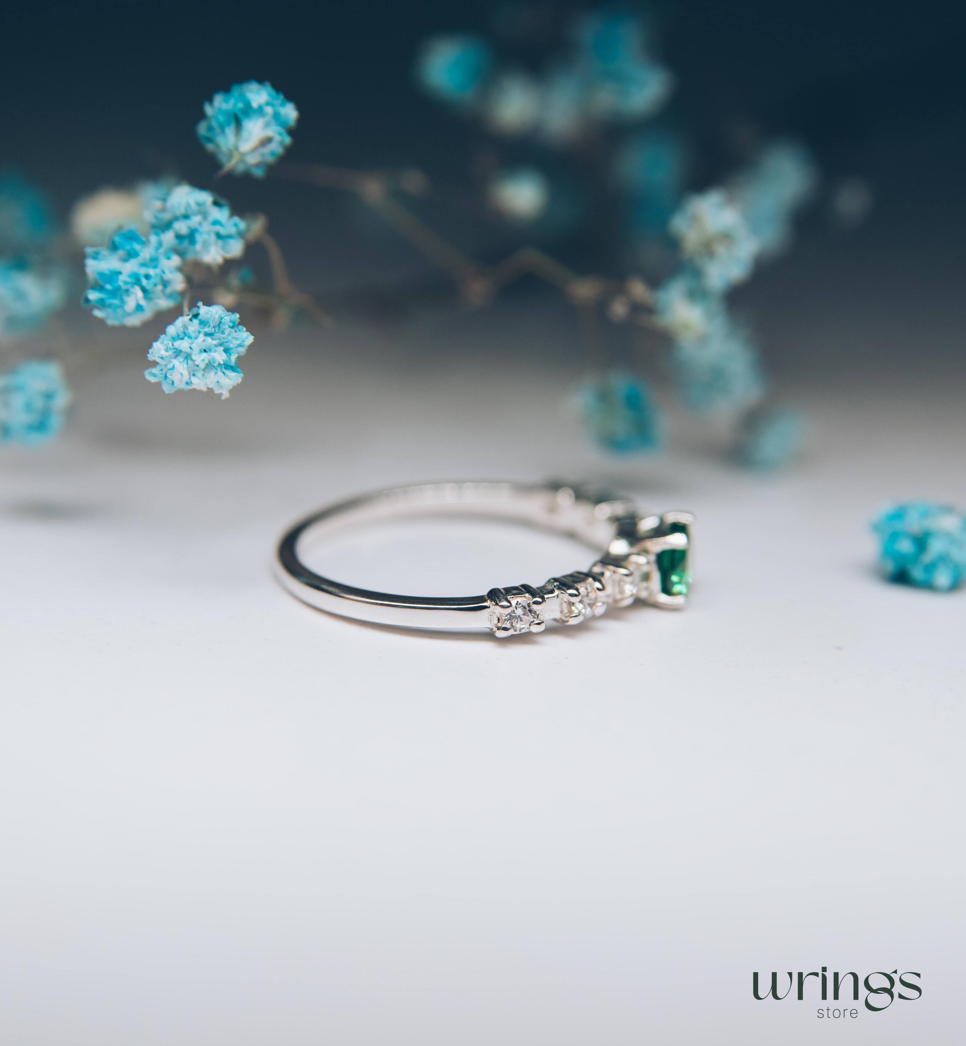 Green Quartz Unique Multi Stone Engagement Ring Silver
