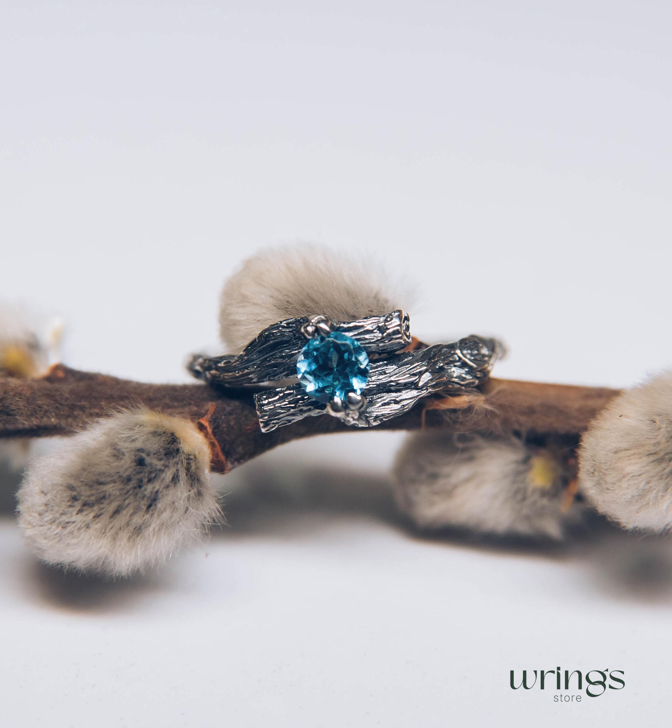 Two Silver Branches with Topaz Engagement Ring