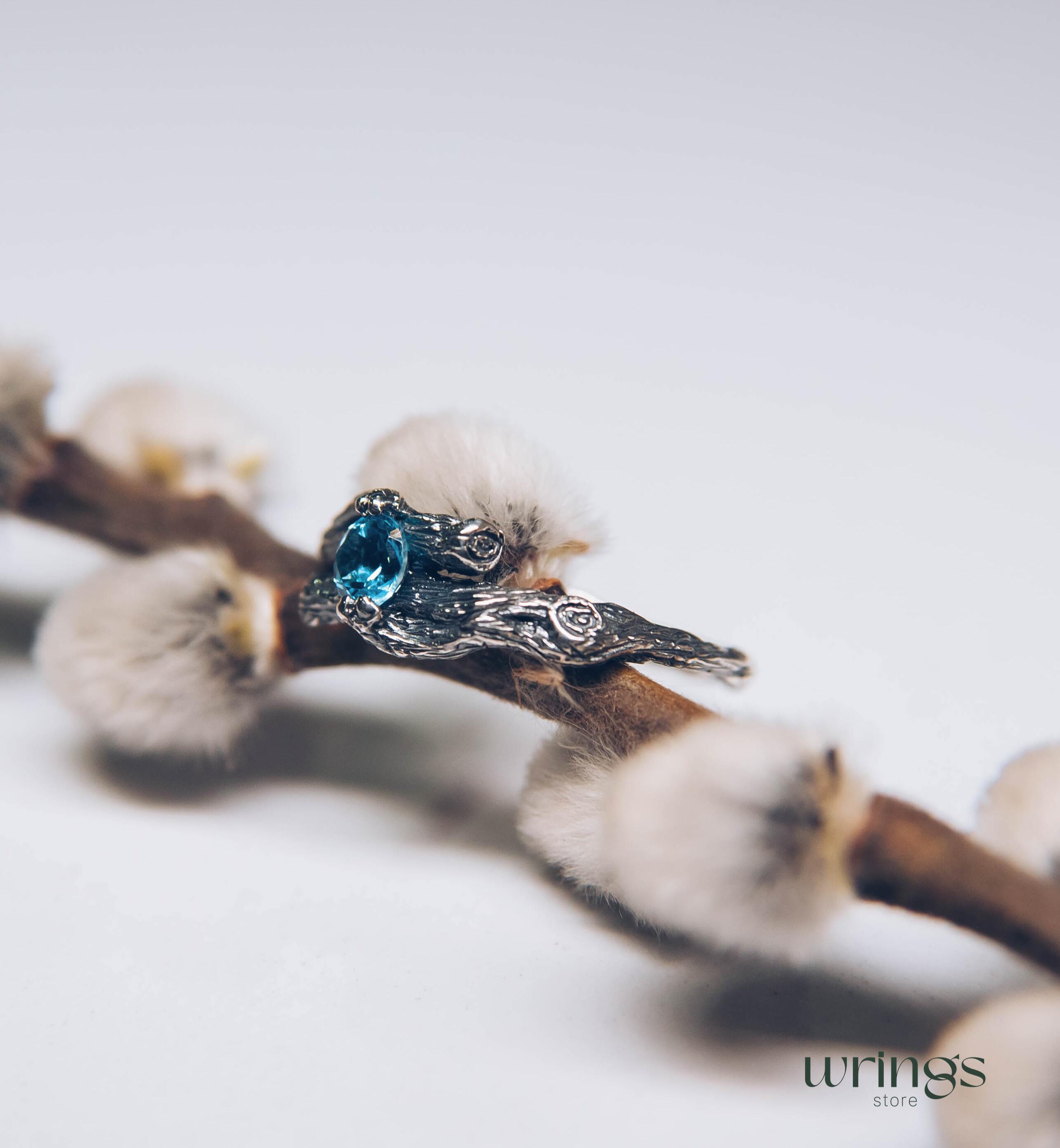 Two Silver Branches with Topaz Engagement Ring