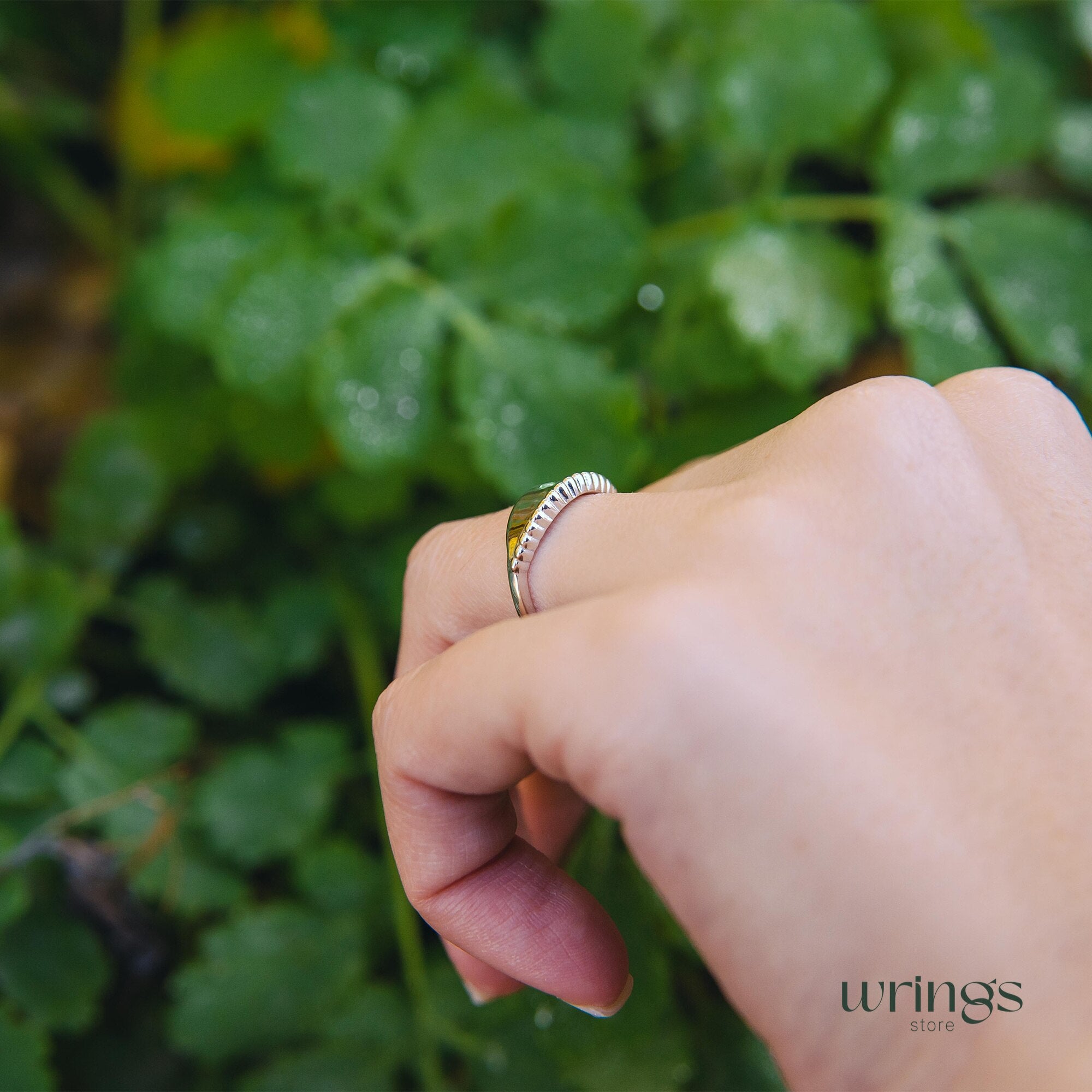 Beaded Silver & Emerald Evil Eye Ring Boho Style