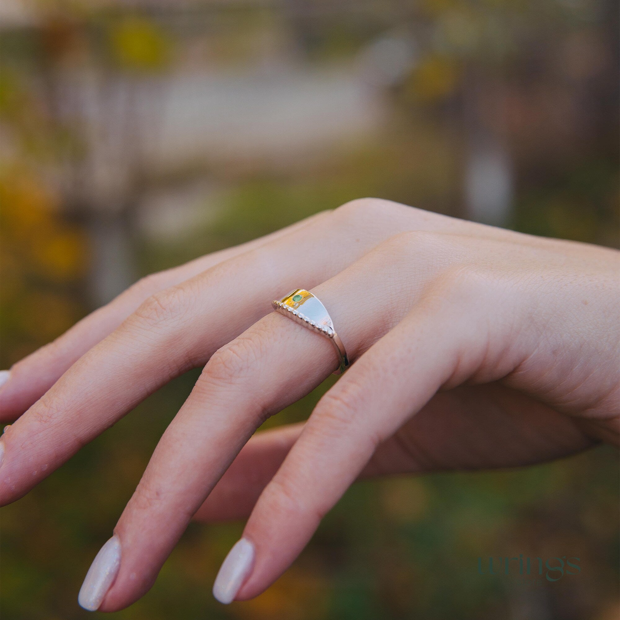 Beaded Silver & Emerald Evil Eye Ring Boho Style