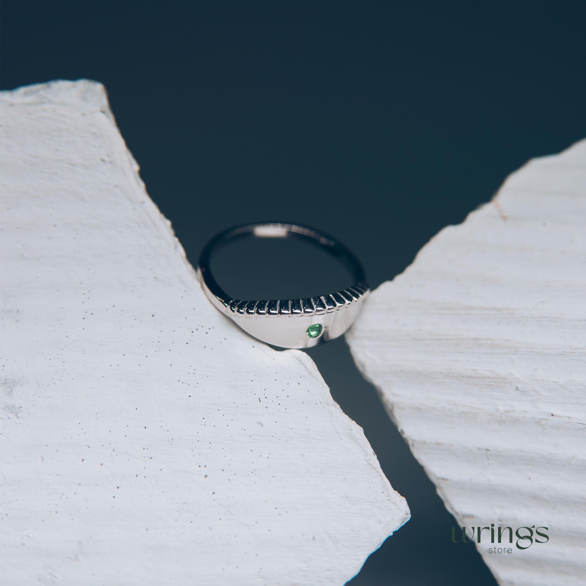 Beaded Silver & Emerald Evil Eye Ring Boho Style