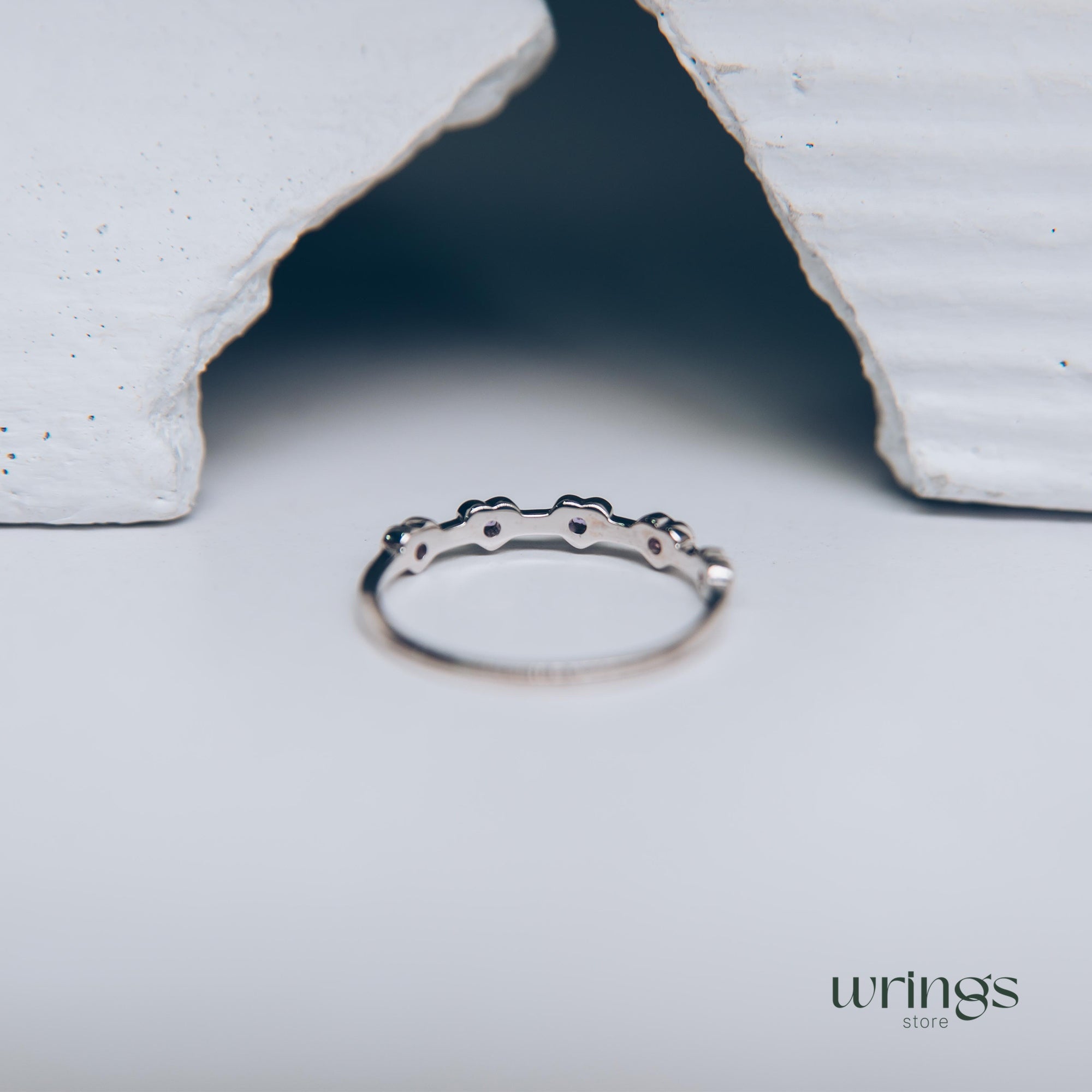 Delicate Amethysts in Multi Hearts Silver Promise Ring