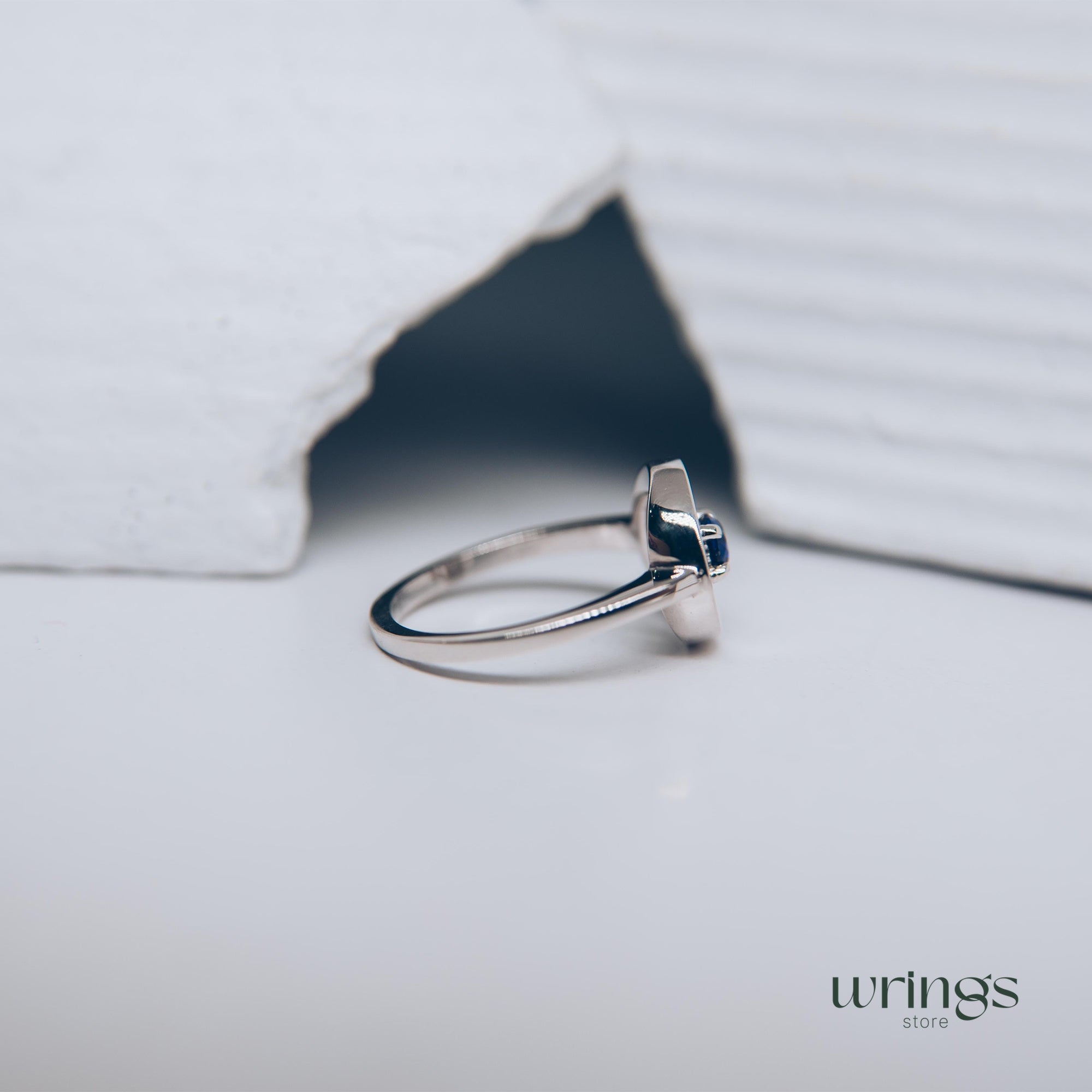 Blue Sapphire & CZ Silver Round Open Engagement Ring