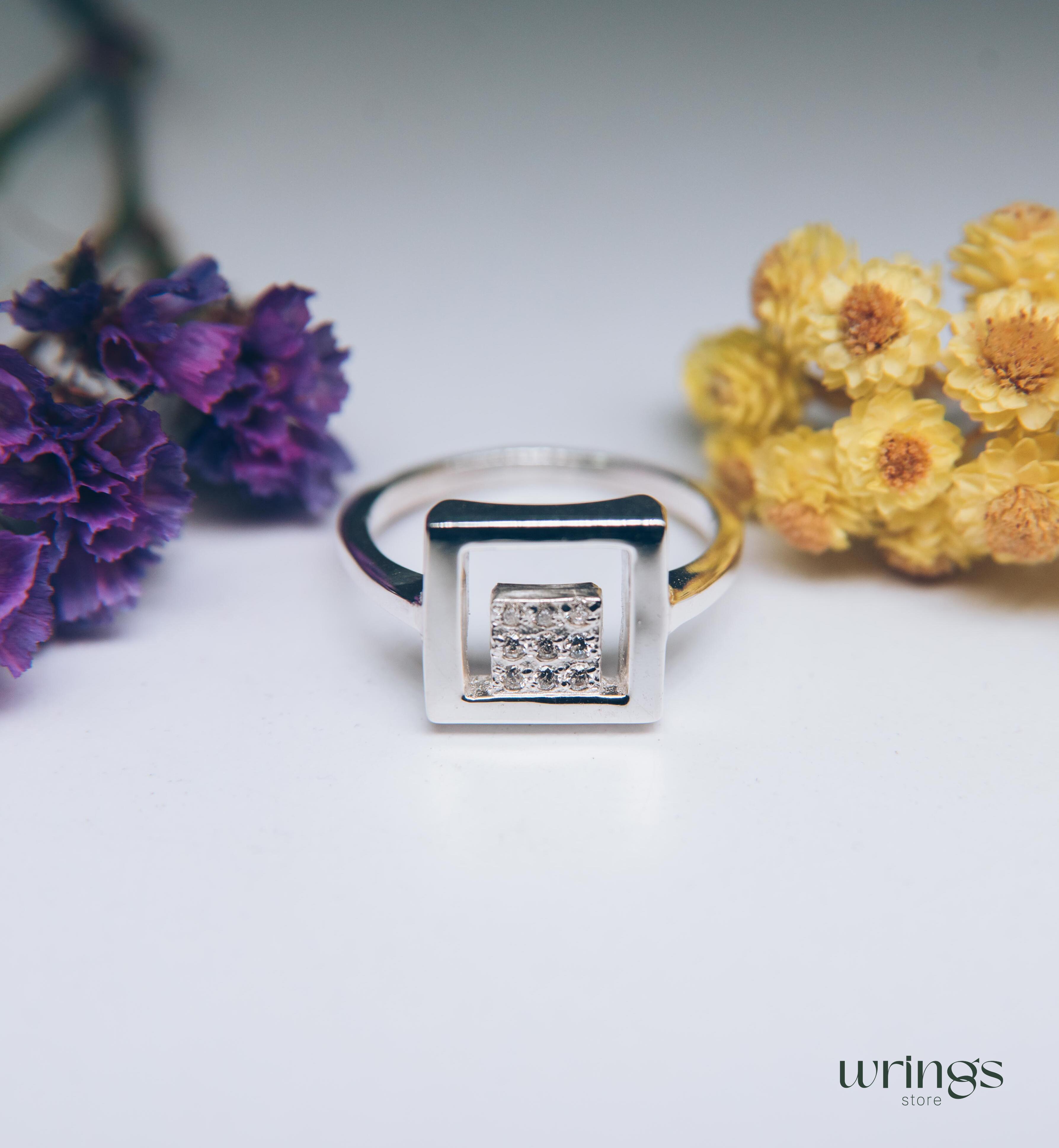Bold Open Square Statement Ring Cubic Zirconia Stones