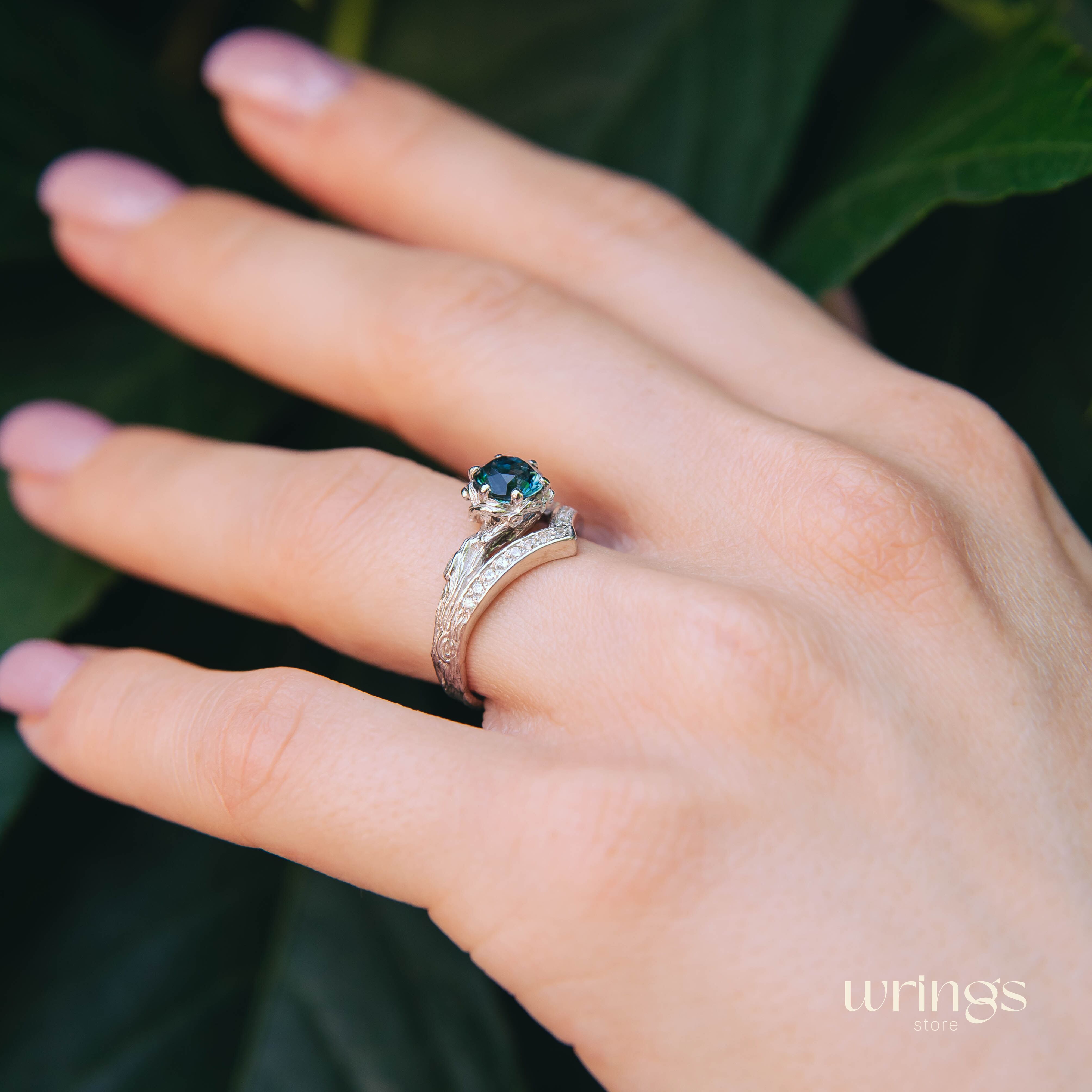 London Blue Topaz on Tree Branch & CZ Chevron Ring