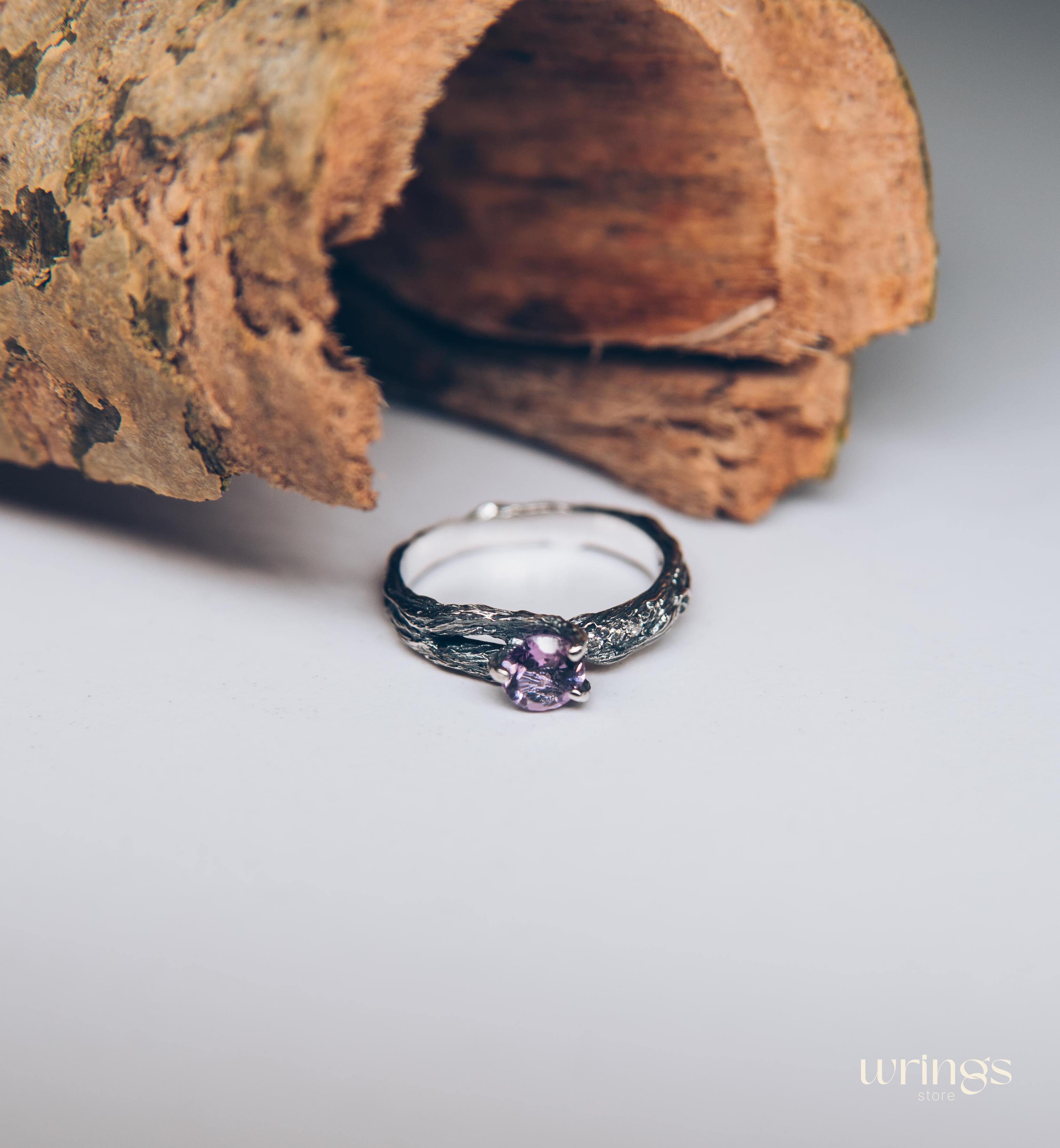 Double styled Silver Branch & Amethyst Engagement Ring