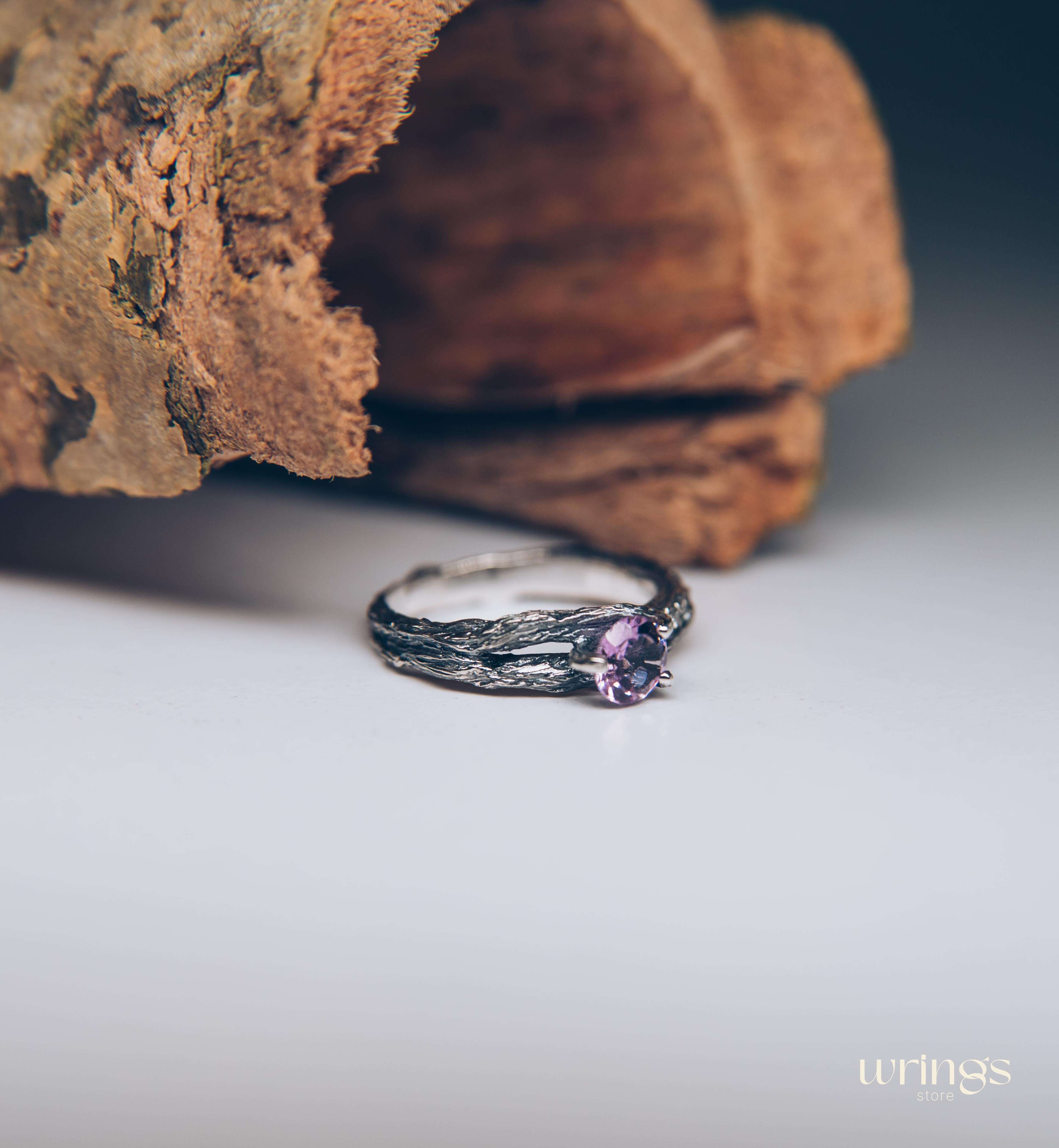 Double styled Silver Branch & Amethyst Engagement Ring