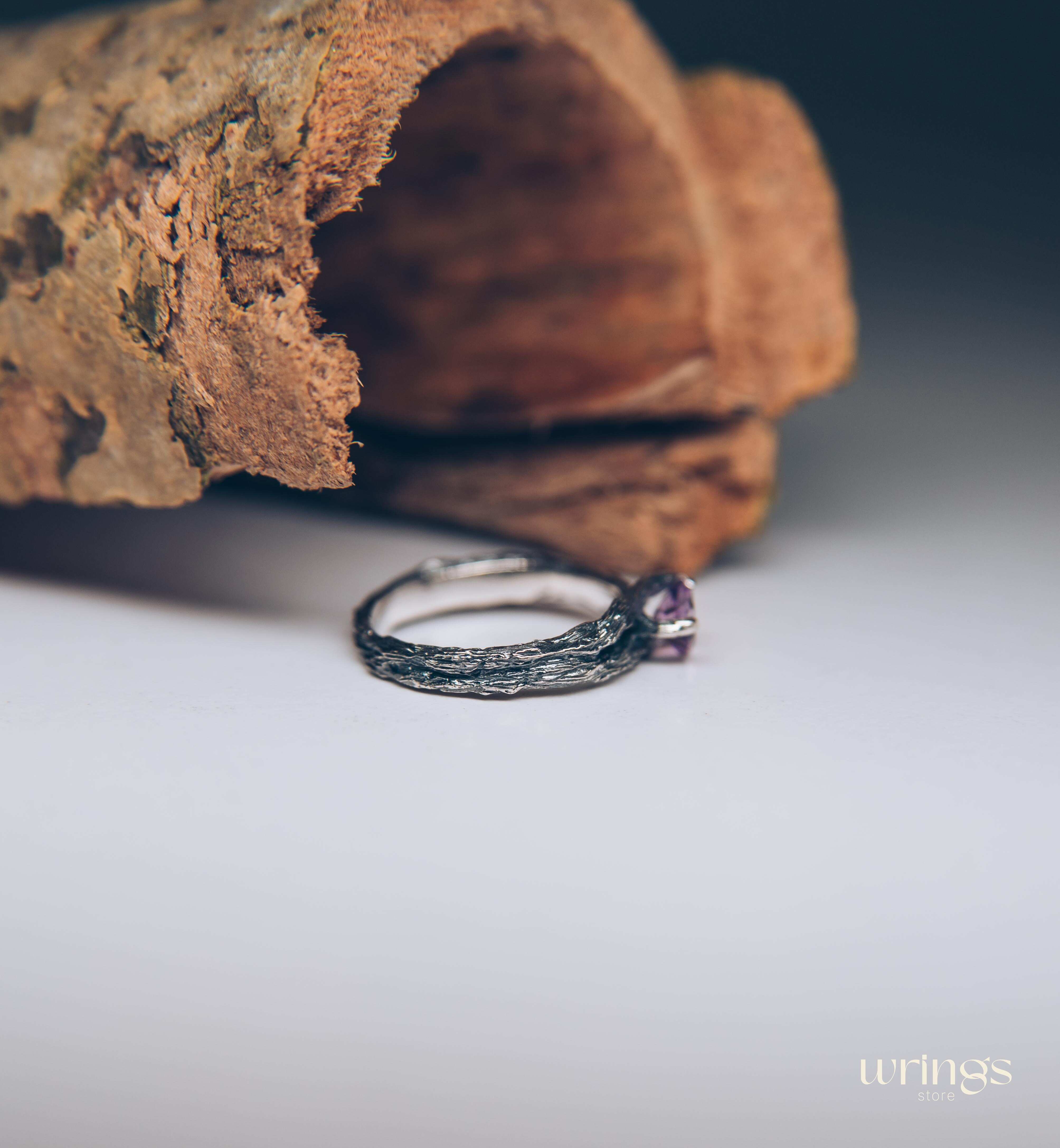Double styled Silver Branch & Amethyst Engagement Ring