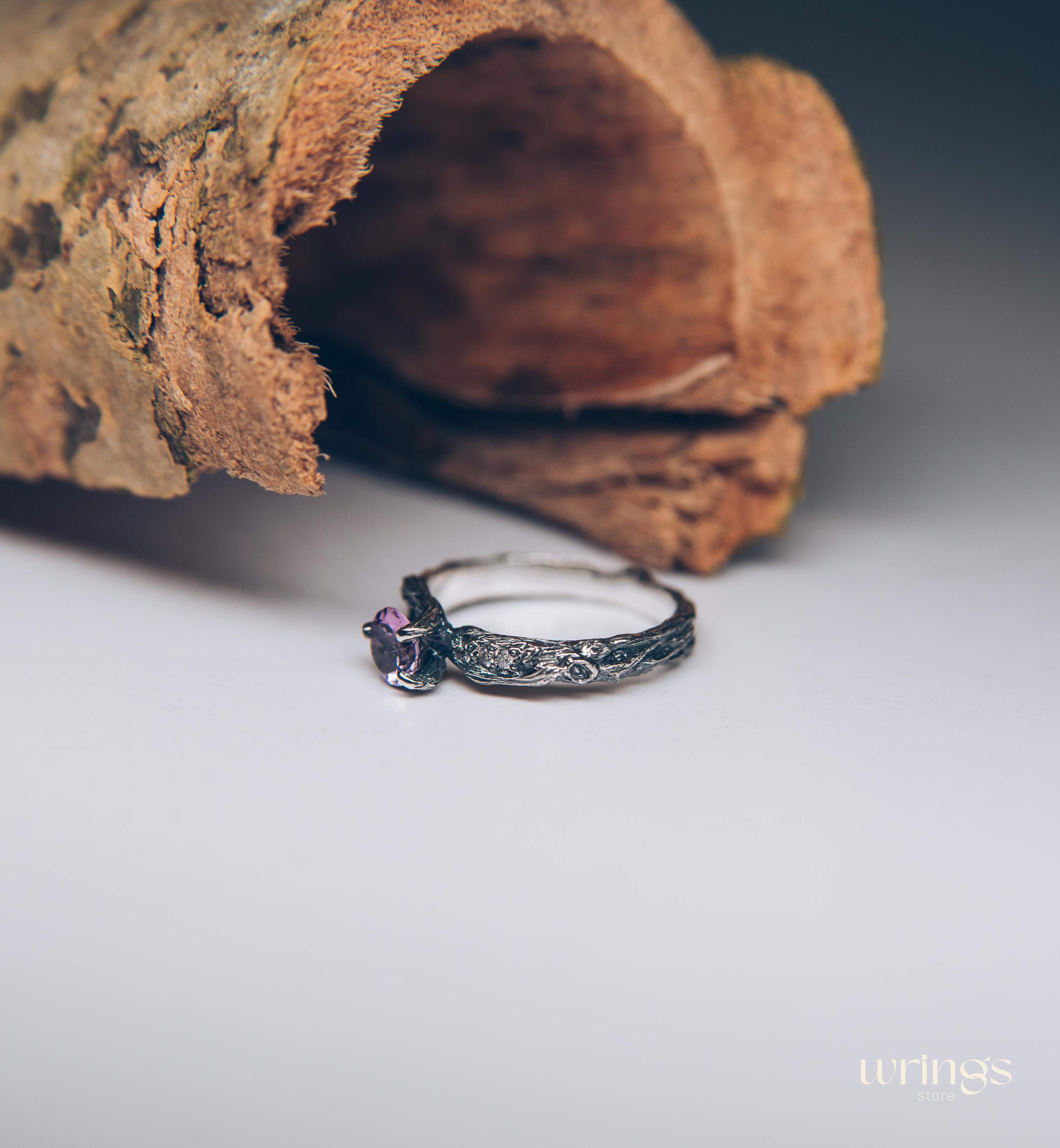 Double styled Silver Branch & Amethyst Engagement Ring